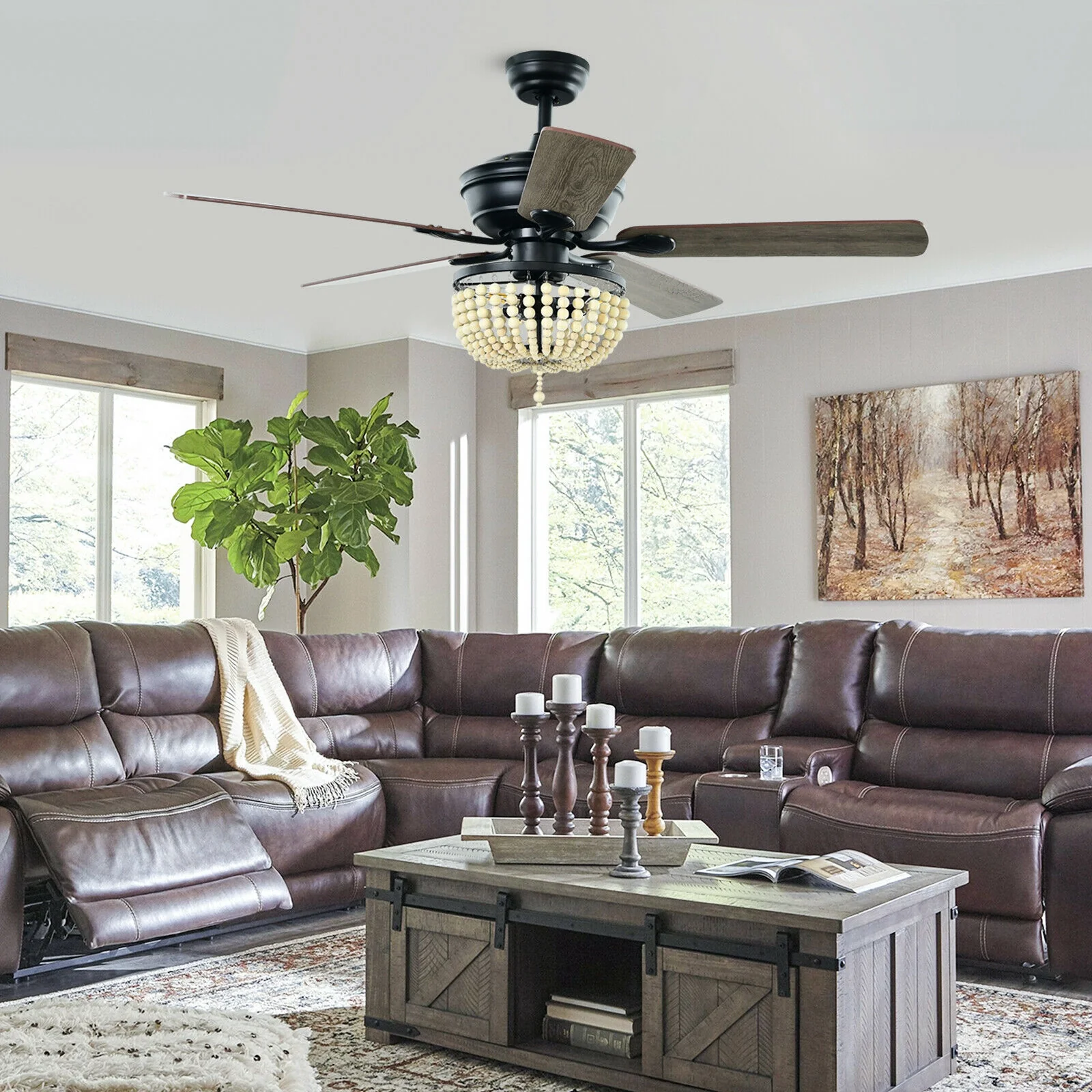 52 Inch Retro Ceiling Fan With Light, Reversible Blades, Remote Control, Black - Image 7