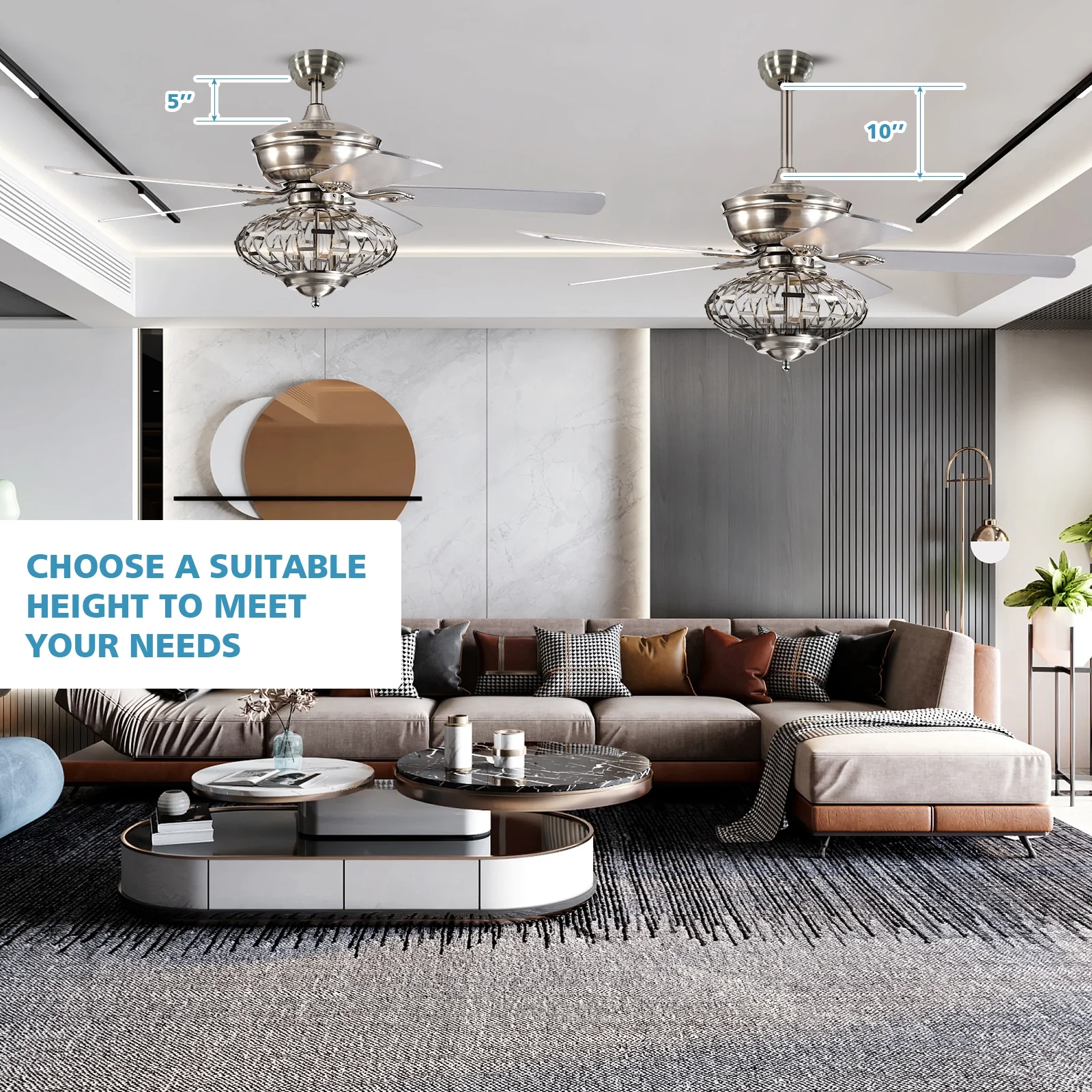 52 Inches Ceiling Fan, Wooden Blades, Remote Control, Silver - Image 3