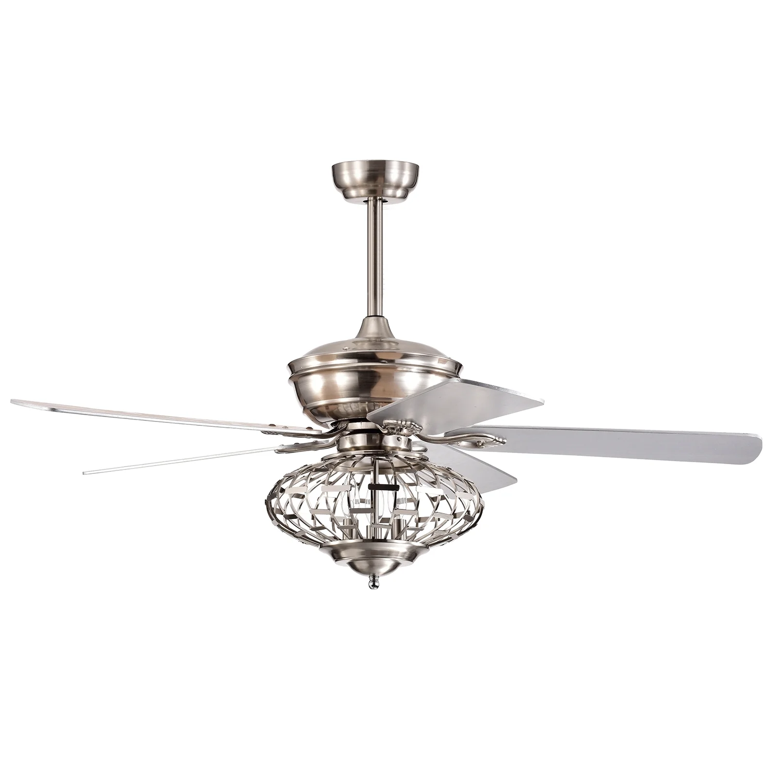 52 Inches Ceiling Fan, Wooden Blades, Remote Control, Silver - Image 4