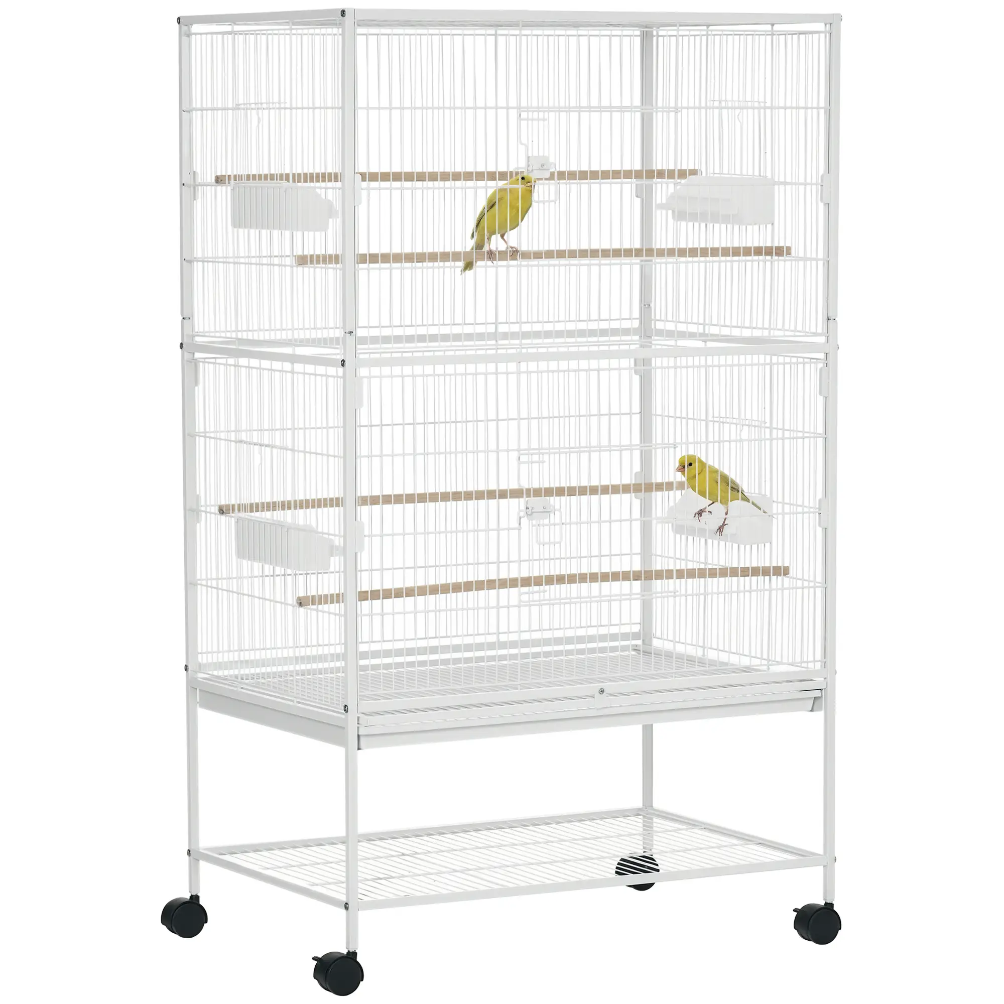 52" Large Rolling Steel Bird Cage, With Stand, Shelf, Perch, White