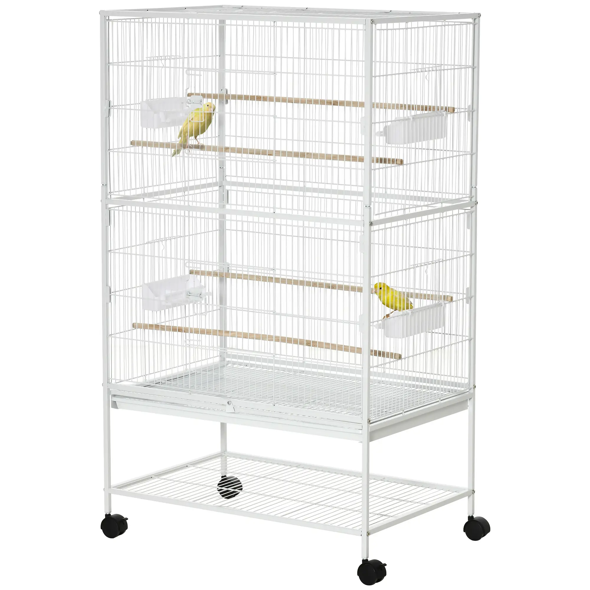 52" Large Rolling Steel Bird Cage, With Stand, Shelf, Perch, White - Image 11