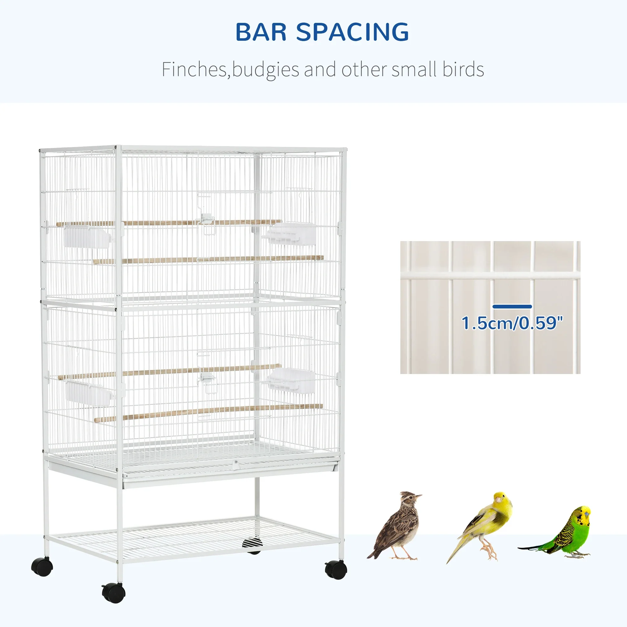 52" Large Rolling Steel Bird Cage, With Stand, Shelf, Perch, White - Image 6