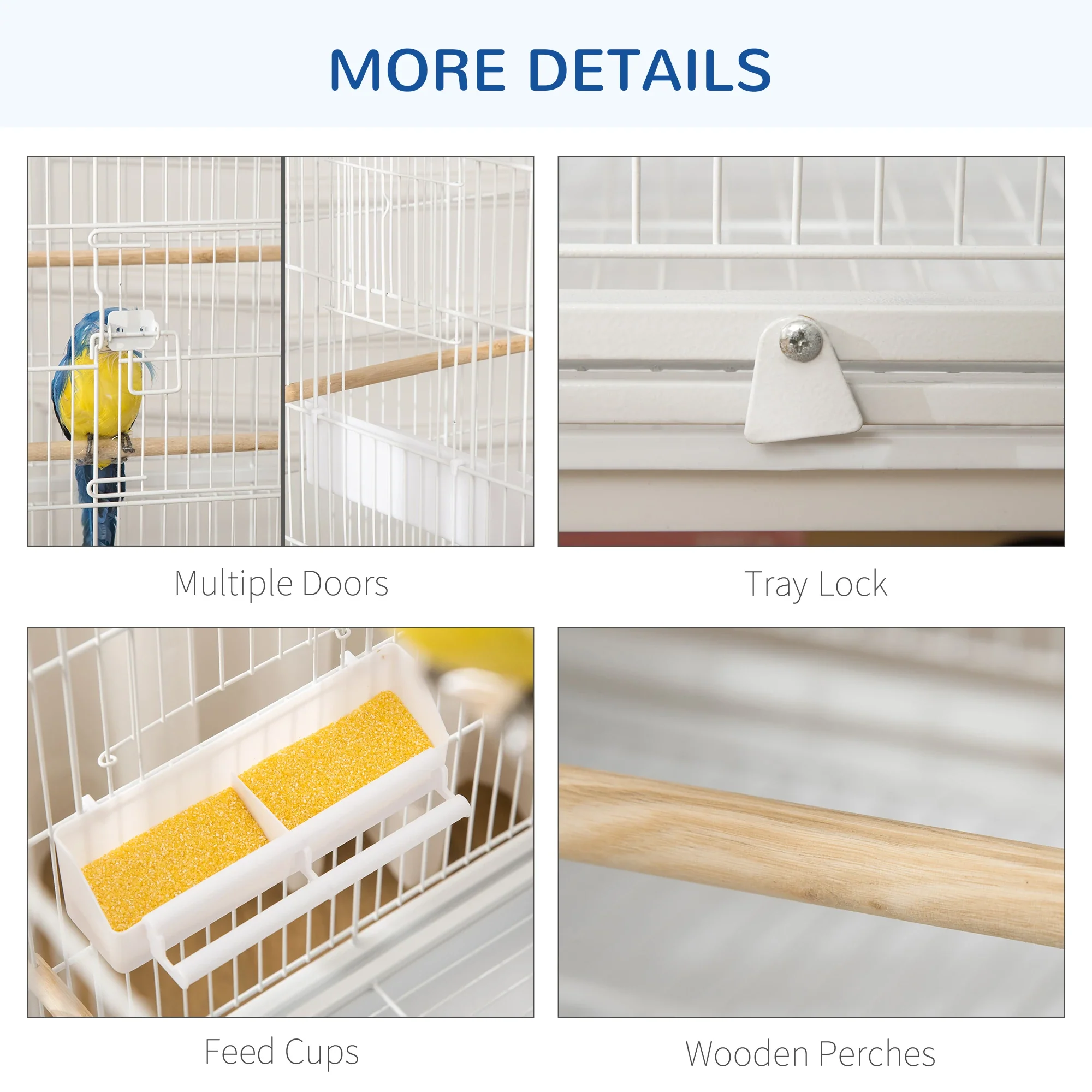 52" Large Rolling Steel Bird Cage, With Stand, Shelf, Perch, White - Image 7