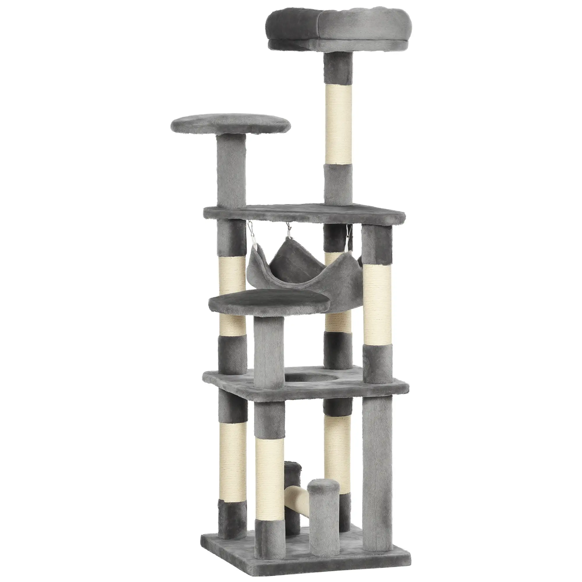 52" Multi-Level Cat Tree Tower, Kitten Scratcher, Hammock, Grey