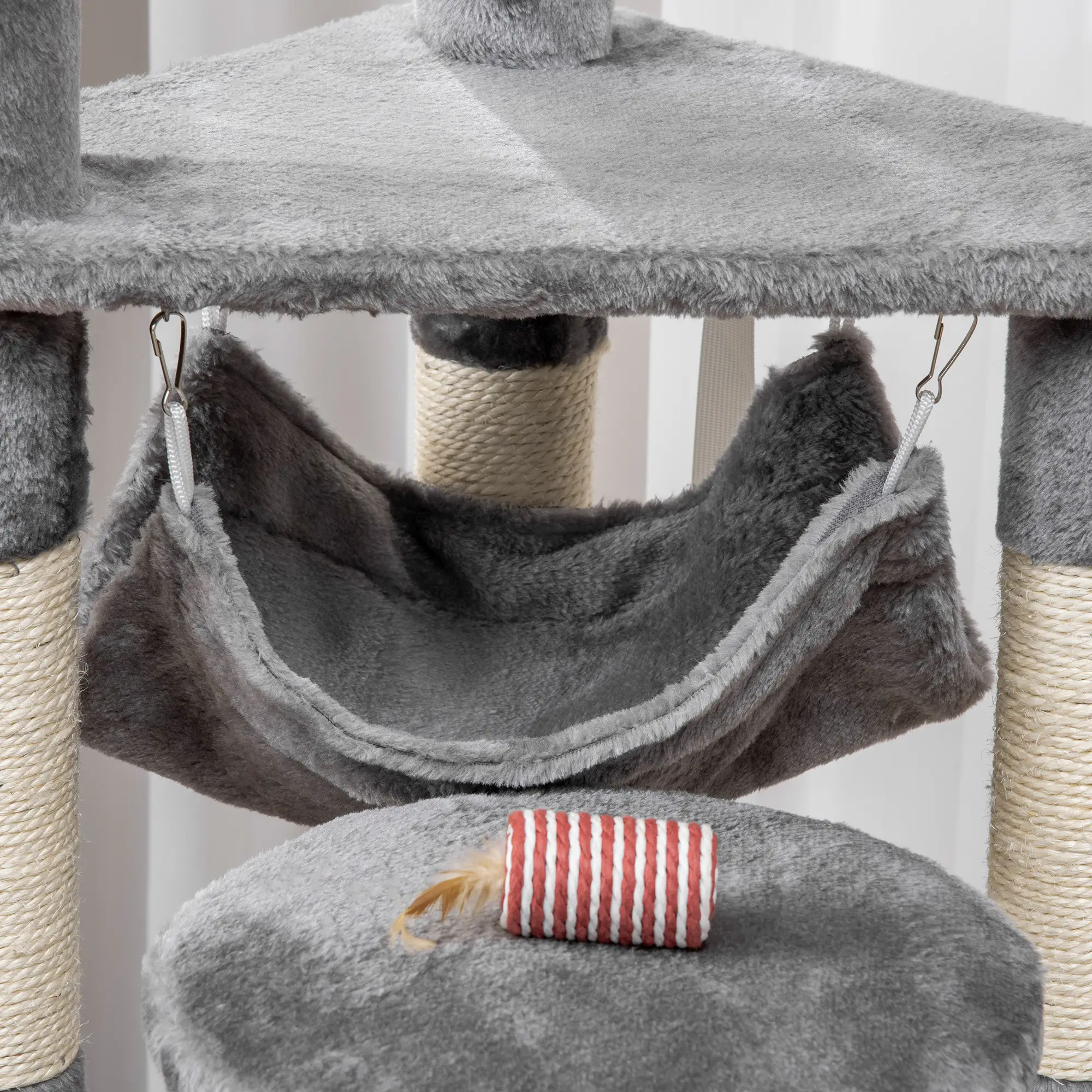 52" Multi-Level Cat Tree Tower, Kitten Scratcher, Hammock, Grey - Image 10