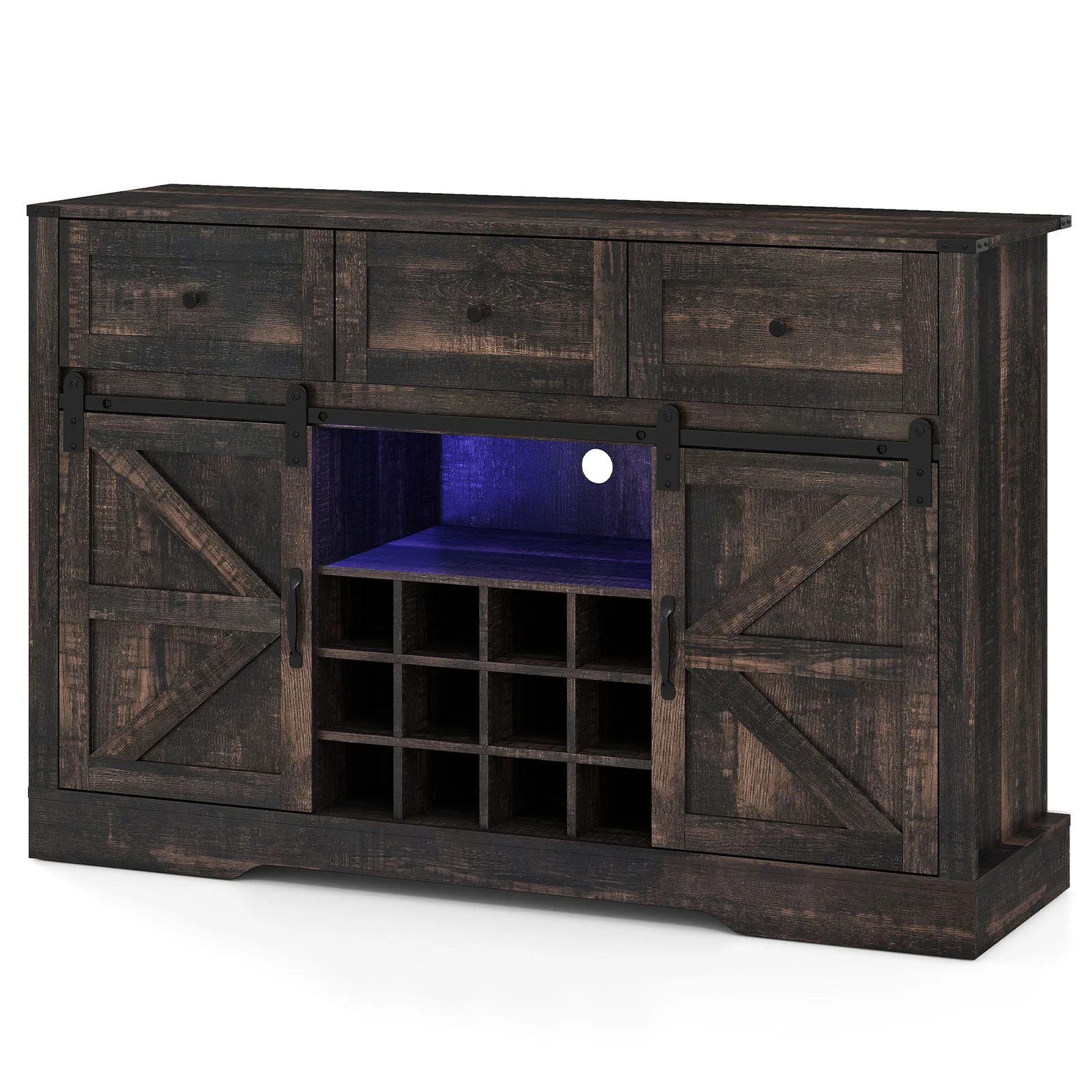 52" Wine Bar Cabinet with LED Lights, Oak