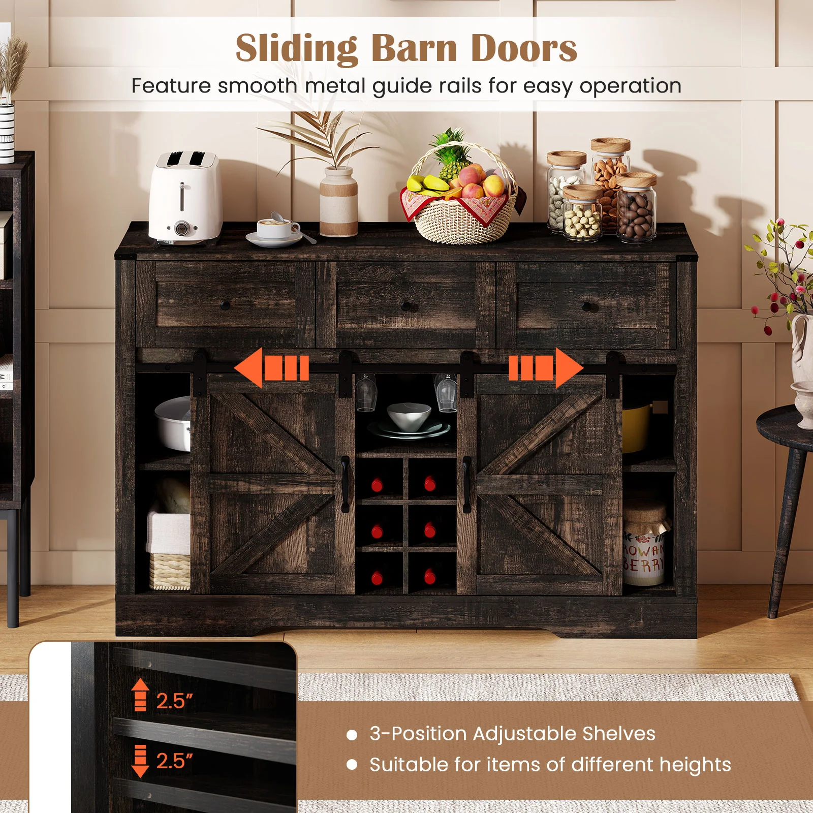52" Wine Bar Cabinet with LED Lights, Oak - Image 8
