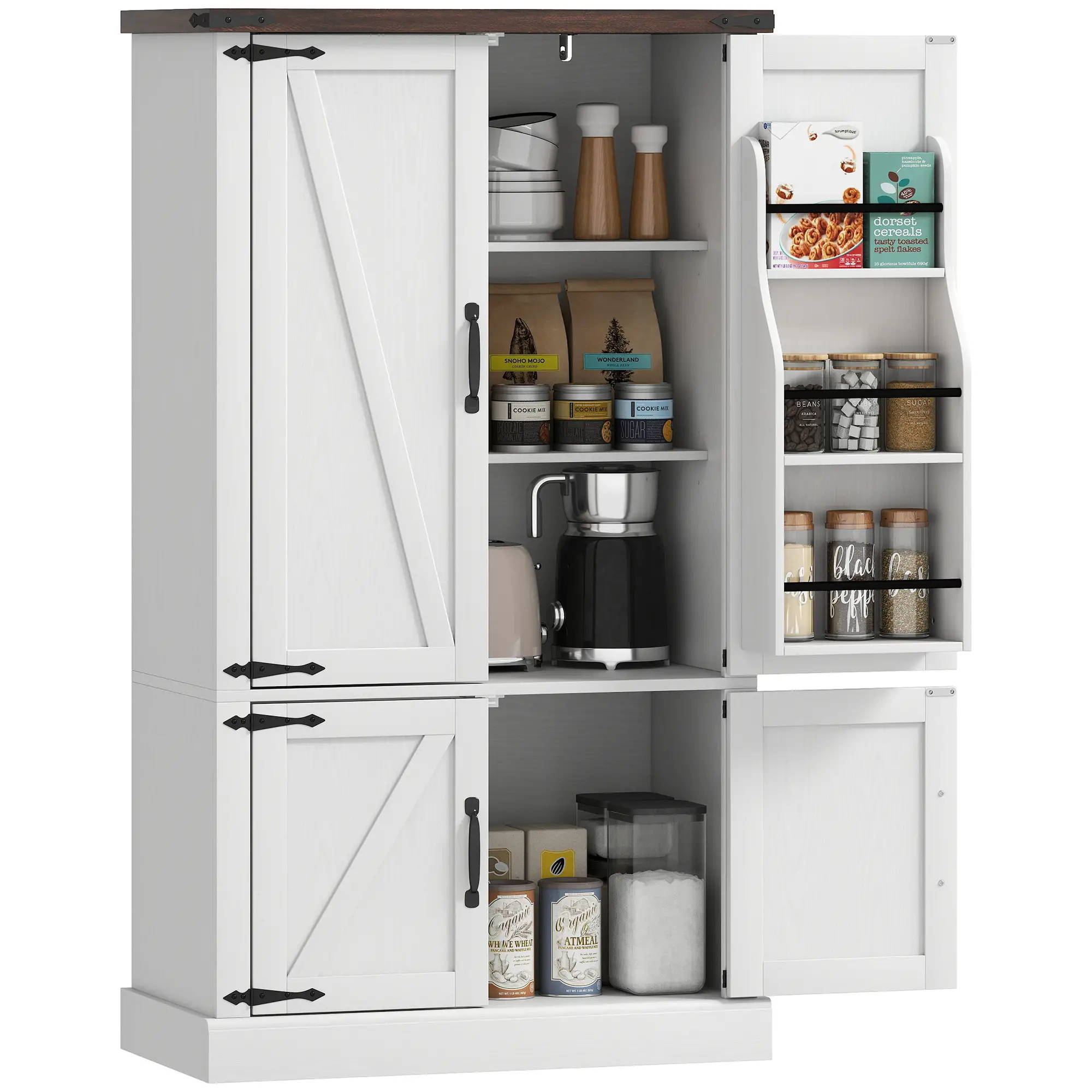 53.5 Inch Pantry Cabinet, Adjustable Shelves, 6 Door Spice Racks, White - Image 11