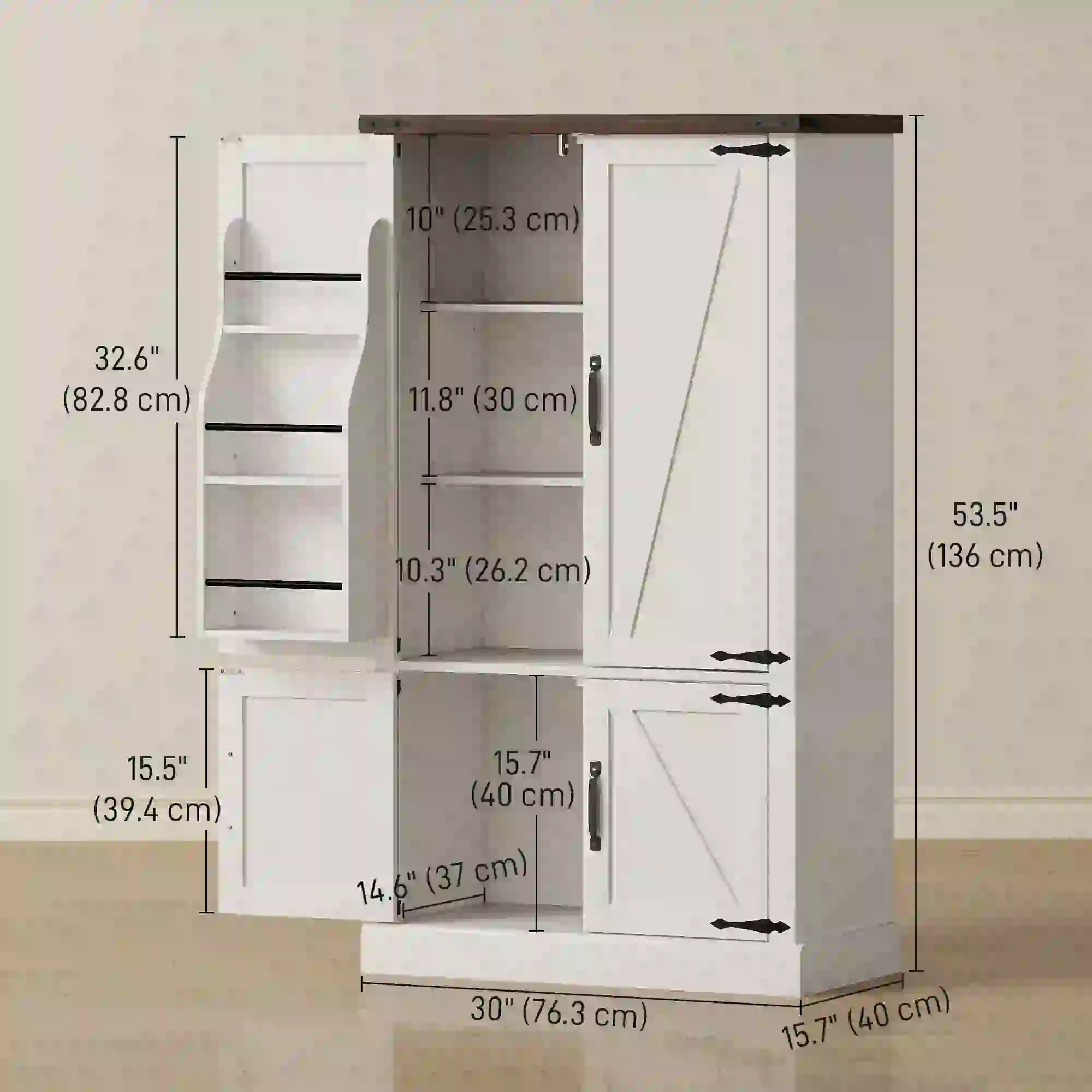 53.5 Inch Pantry Cabinet, Adjustable Shelves, 6 Door Spice Racks, White - Image 3