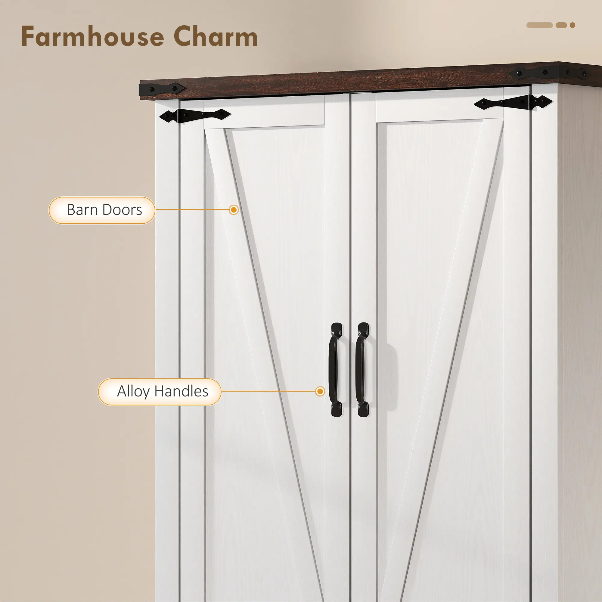 53.5 Inch Pantry Cabinet, Adjustable Shelves, 6 Door Spice Racks, White - Image 6