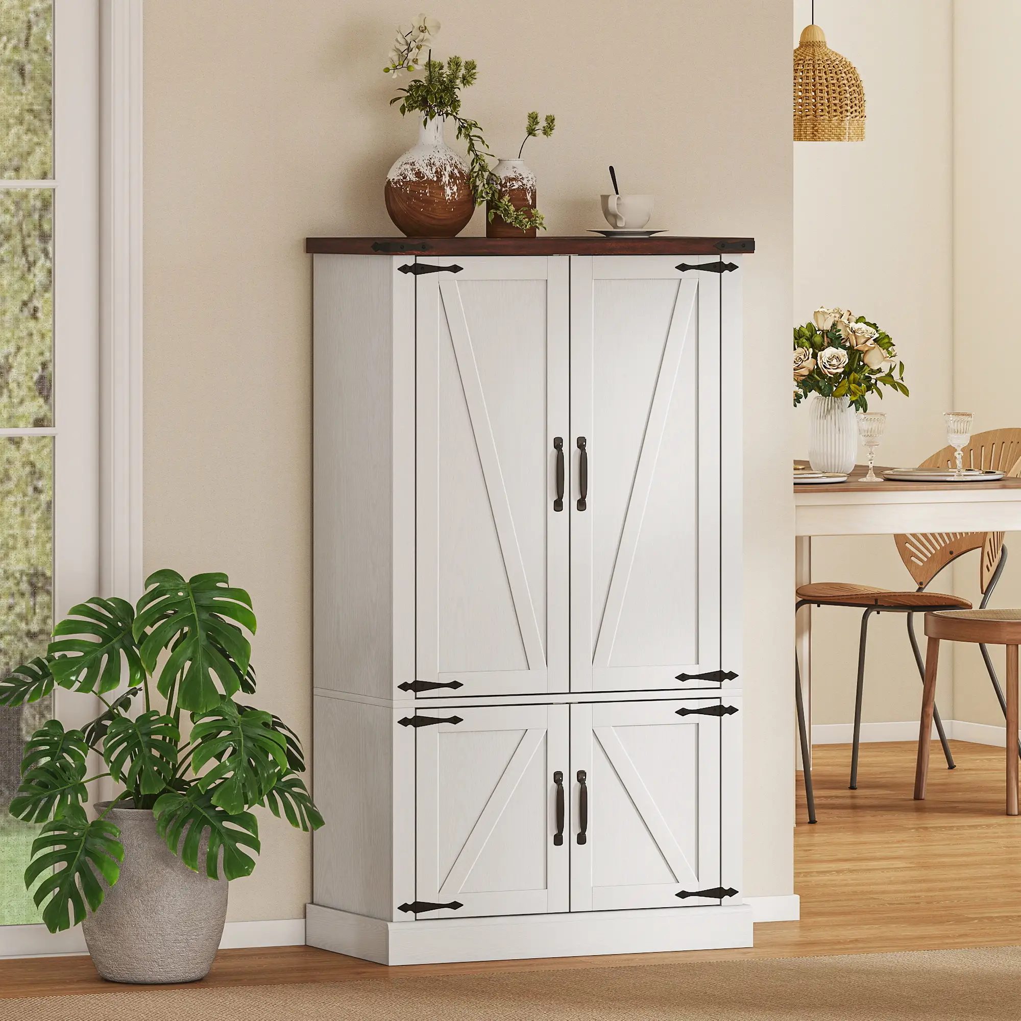 53.5 Inch Pantry Cabinet, Adjustable Shelves, 6 Door Spice Racks, White - Image 8
