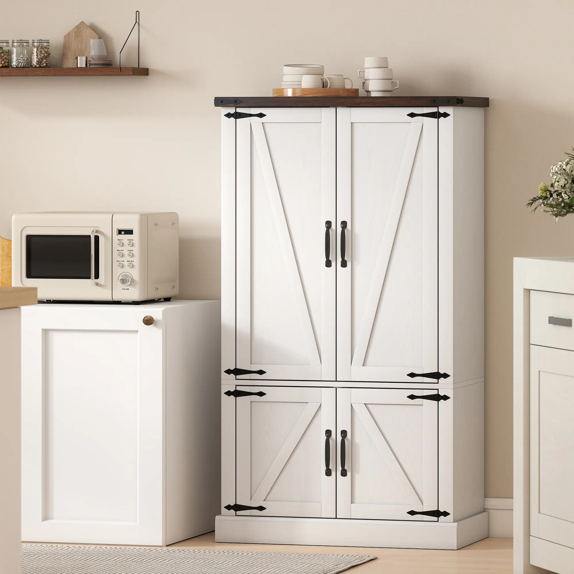 53.5 Inch Pantry Cabinet, Adjustable Shelves, 6 Door Spice Racks, White - Image 9
