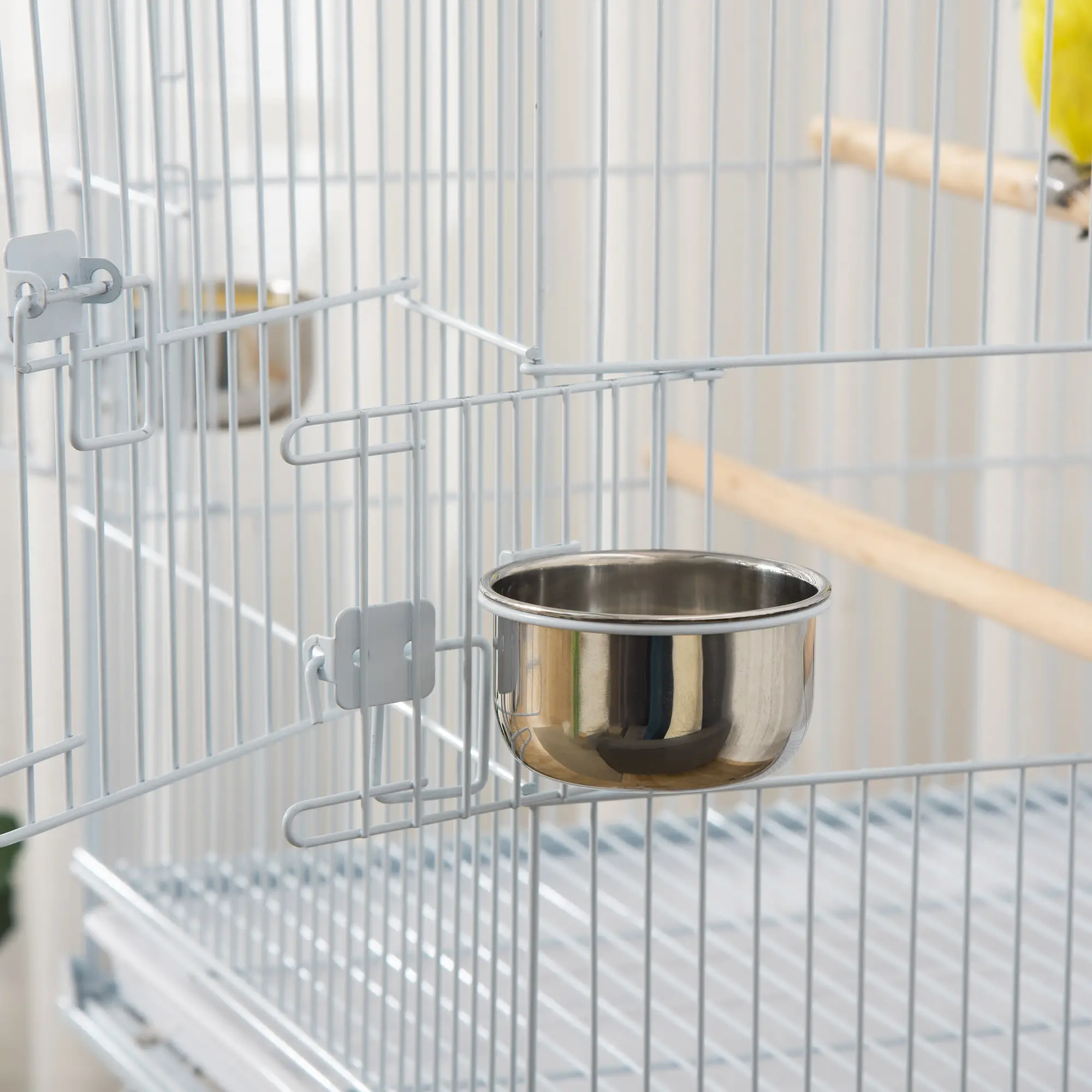 53.9'' Large Rolling Bird Cage with Stand, Shelf, Perch, White - Image 9