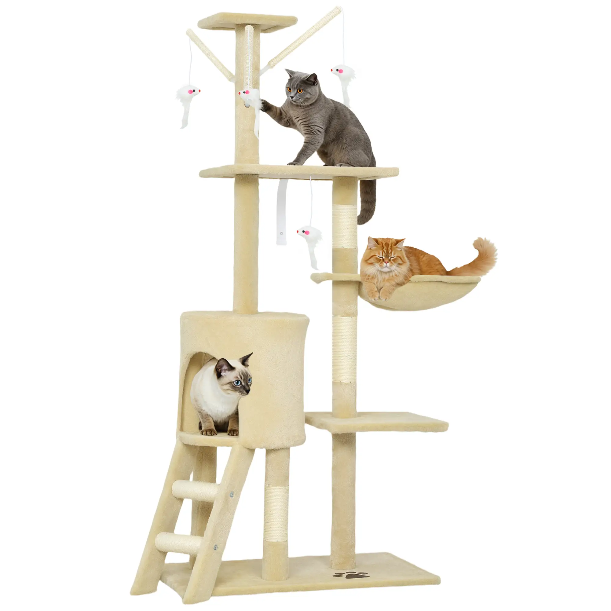 53 Cat Tree Tower, Kitten Activity Centre, Scratching Posts, Beige