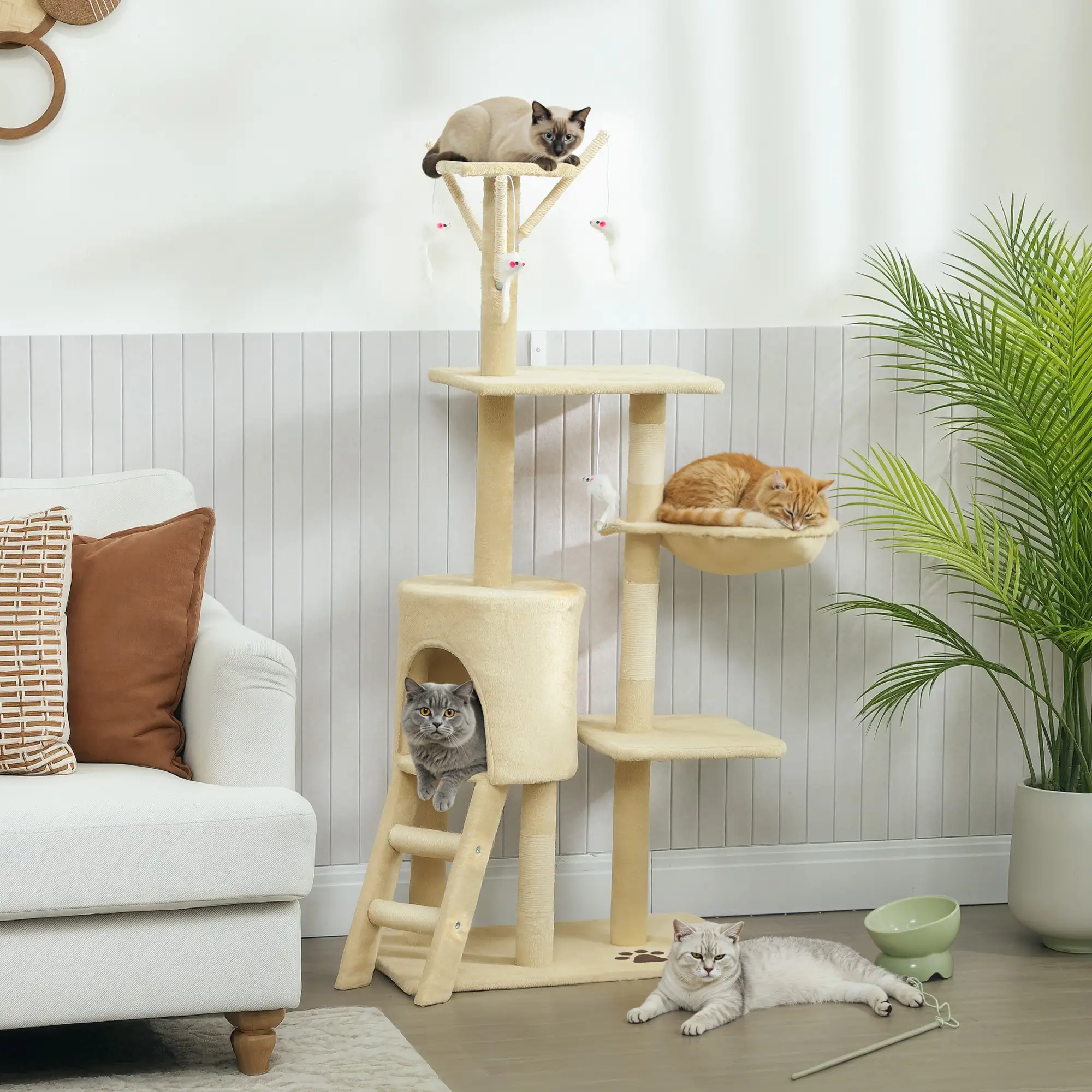 53 Cat Tree Tower, Kitten Activity Centre, Scratching Posts, Beige - Image 2