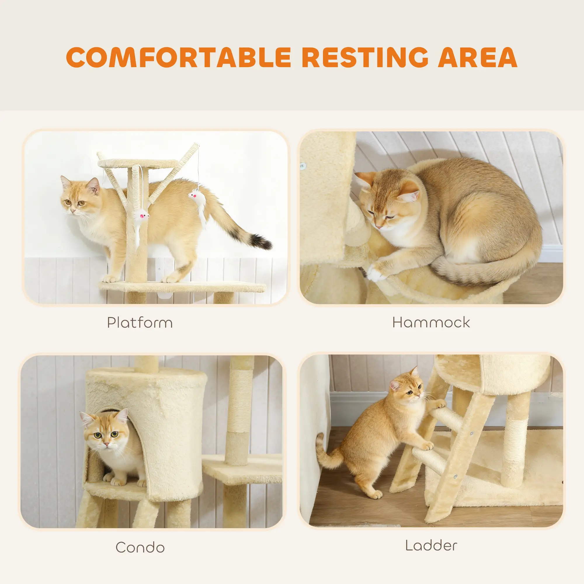 53 Cat Tree Tower, Kitten Activity Centre, Scratching Posts, Beige - Image 5