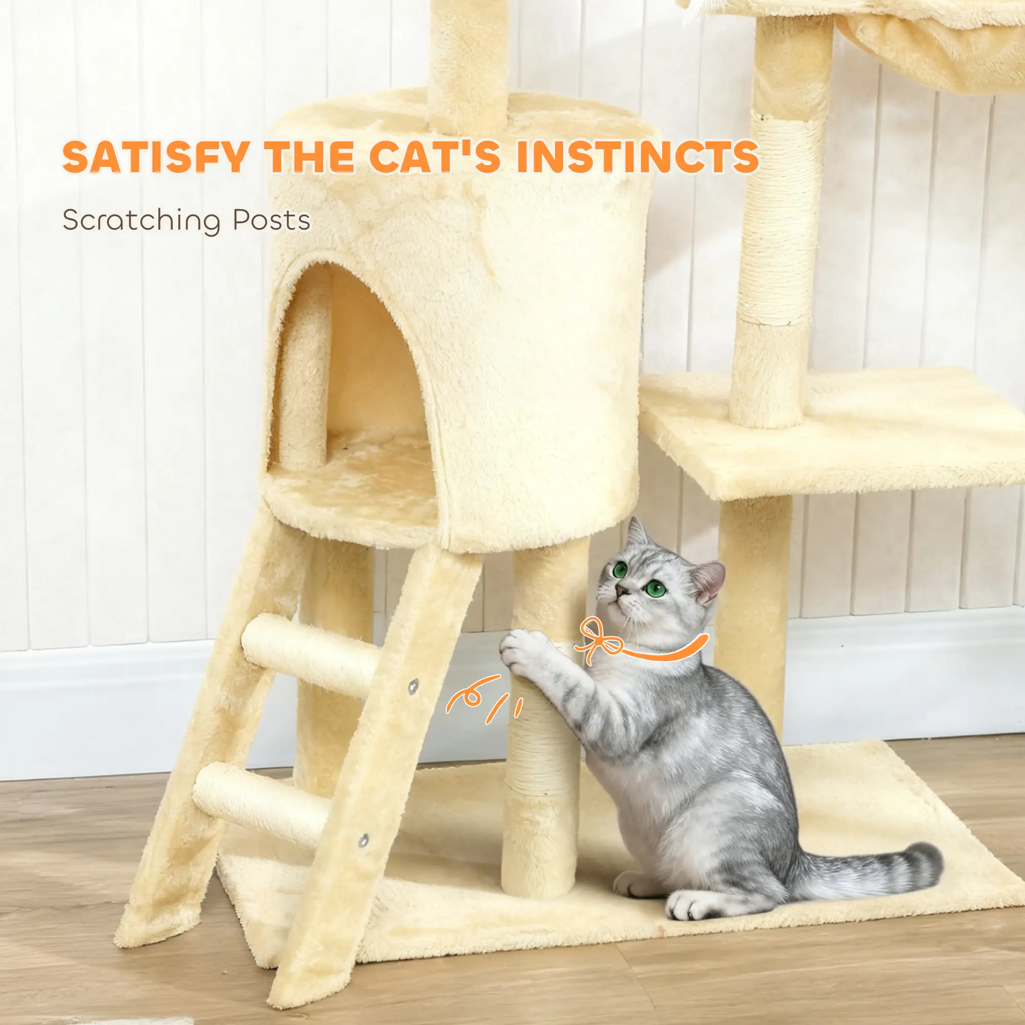 53 Cat Tree Tower, Kitten Activity Centre, Scratching Posts, Beige - Image 7