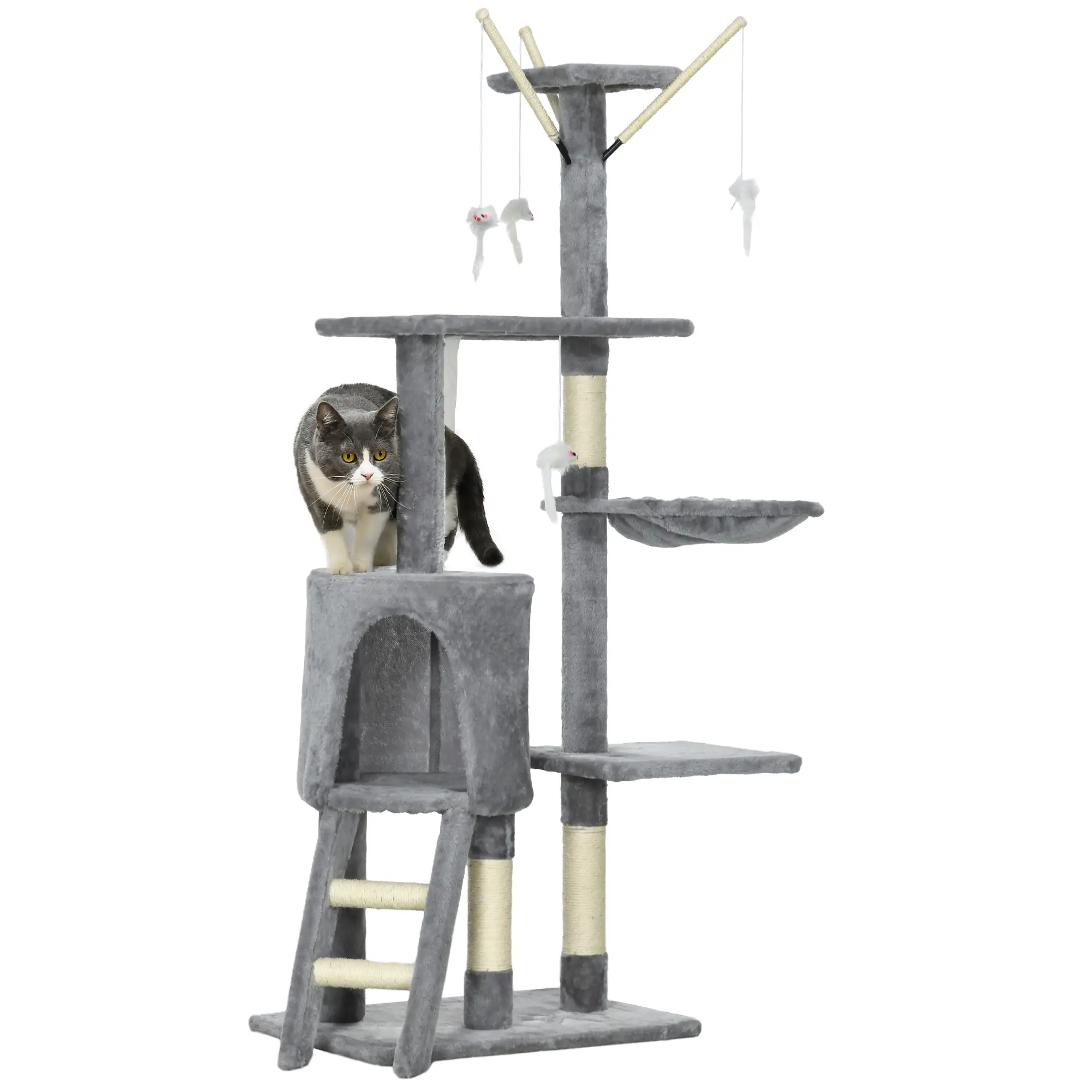53 Cat Tree Tower, Kitten Activity Centre, Scratching Posts, Grey - Image 11