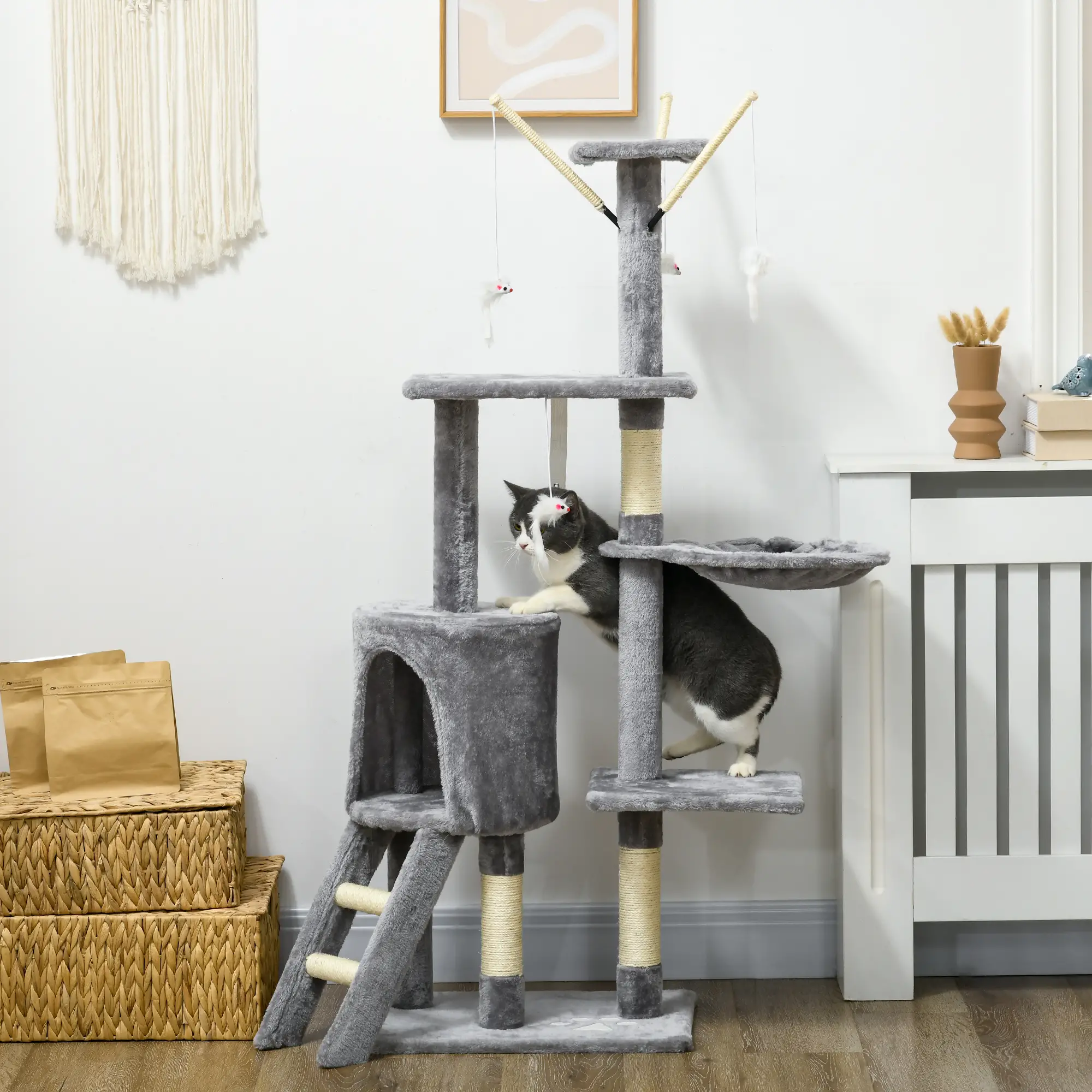 53 Cat Tree Tower, Kitten Activity Centre, Scratching Posts, Grey - Image 2