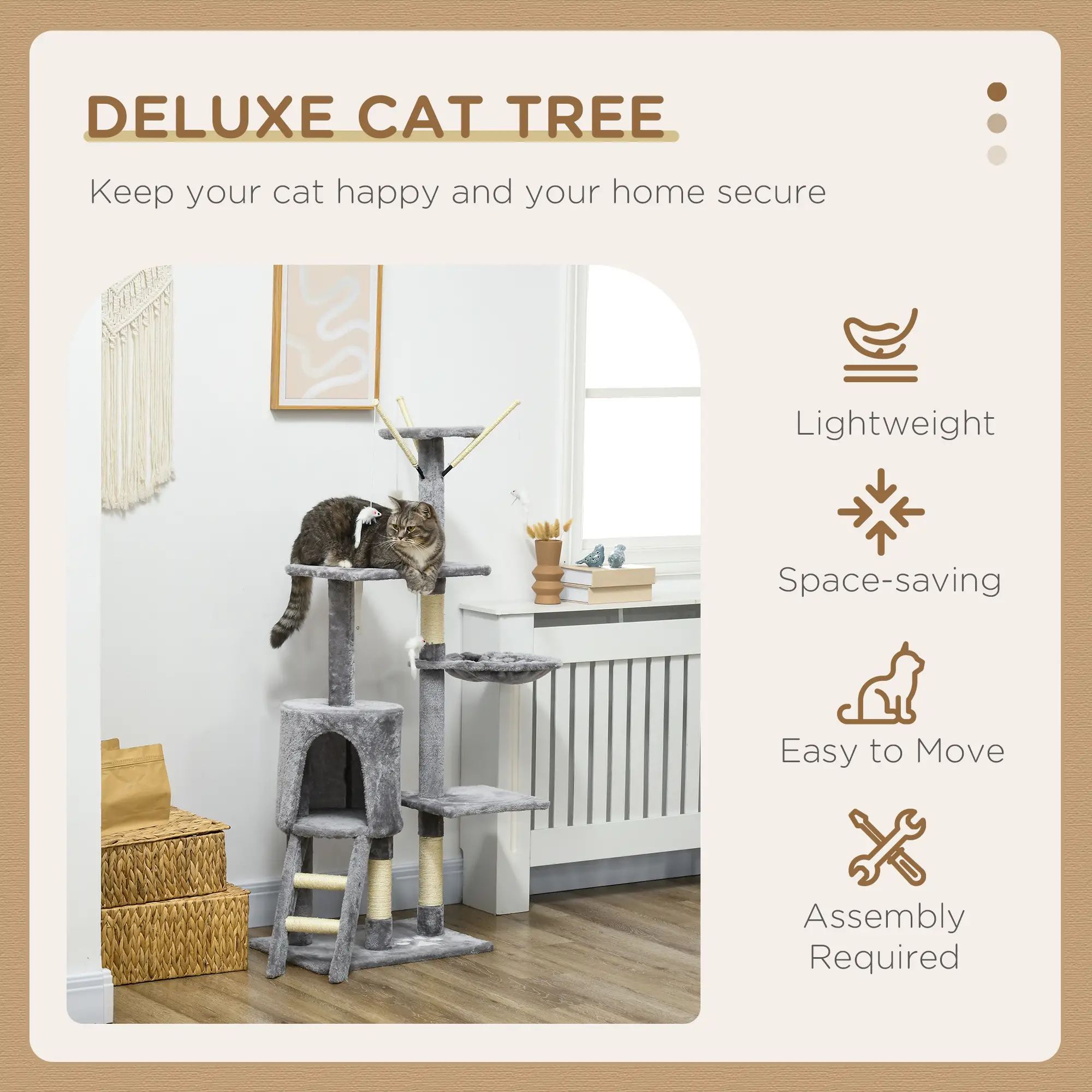 53 Cat Tree Tower, Kitten Activity Centre, Scratching Posts, Grey - Image 4