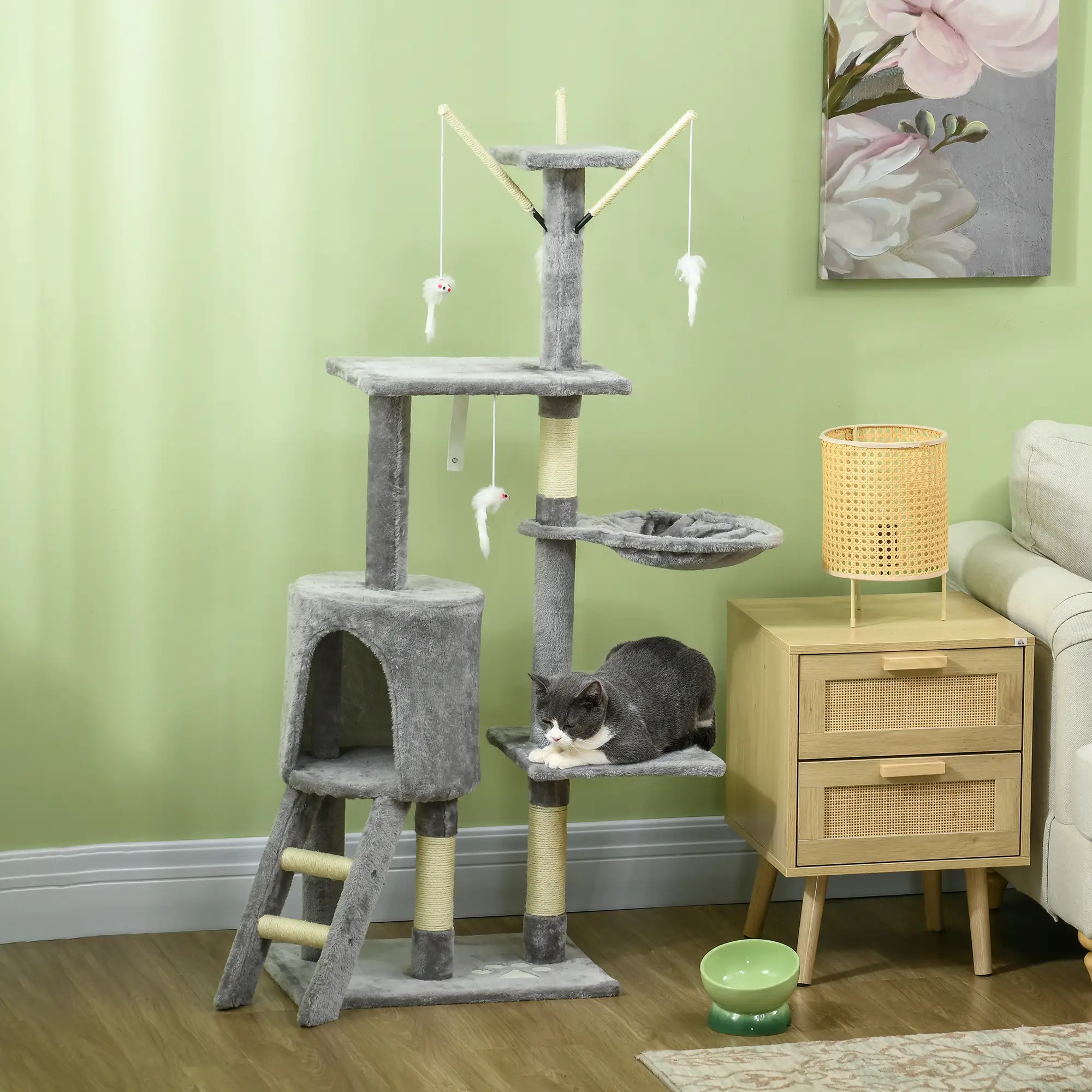 53 Cat Tree Tower, Kitten Activity Centre, Scratching Posts, Grey - Image 8