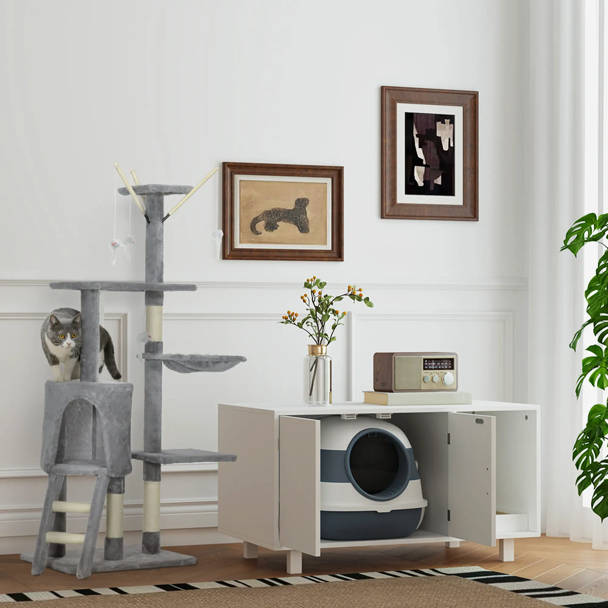 53 Cat Tree Tower, Kitten Activity Centre, Scratching Posts, Grey - Image 9
