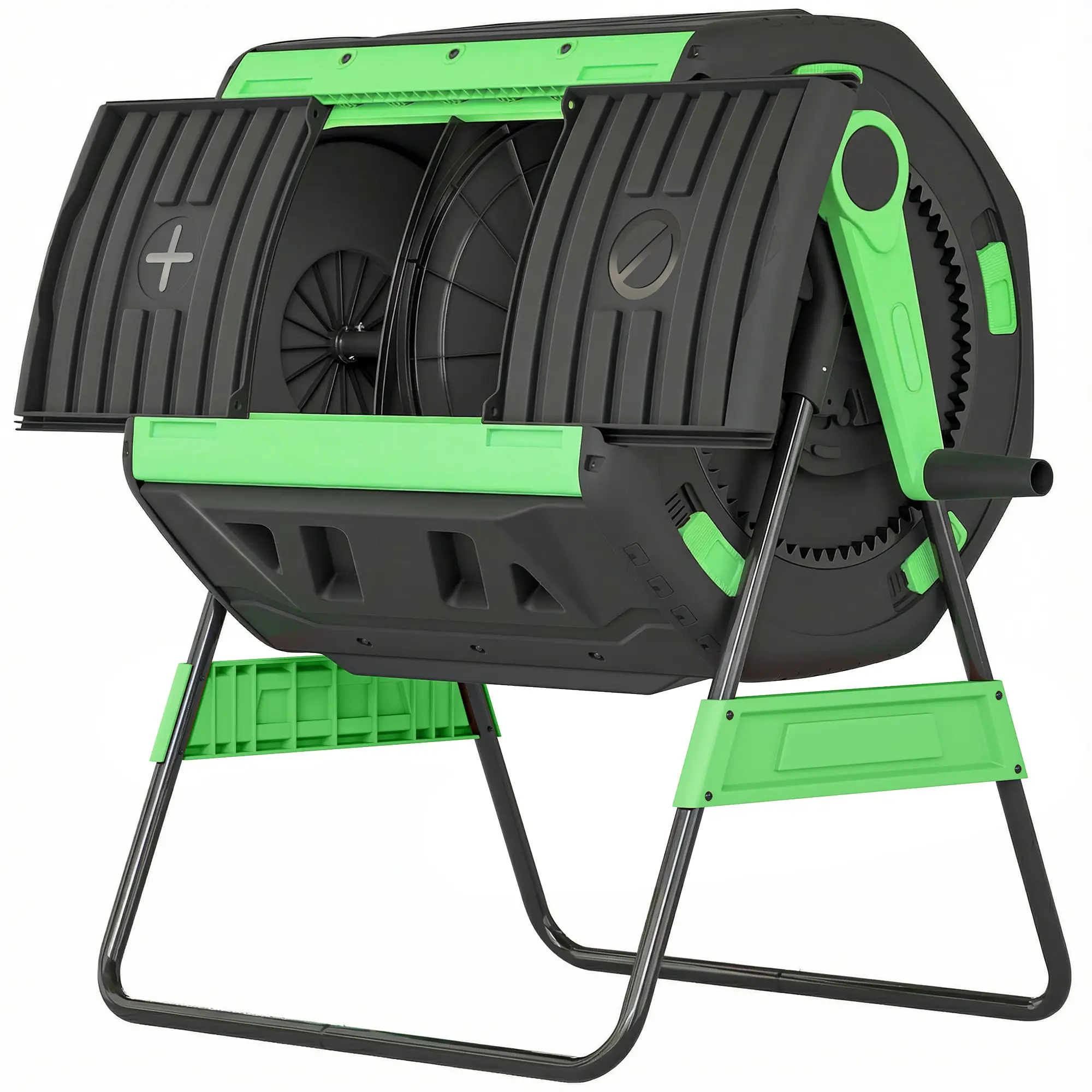 53 Gal Dual Chamber Tumbling Composter, Adjustable Vents, BPA Free, Green