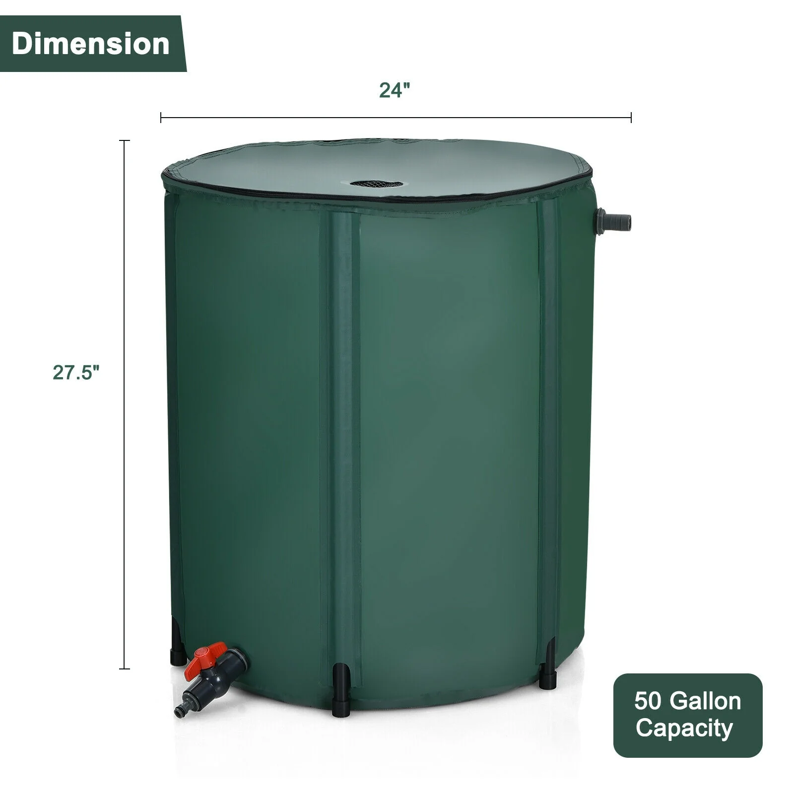 53 Gallon Collapsible Rain Barrel, Green - Image 5