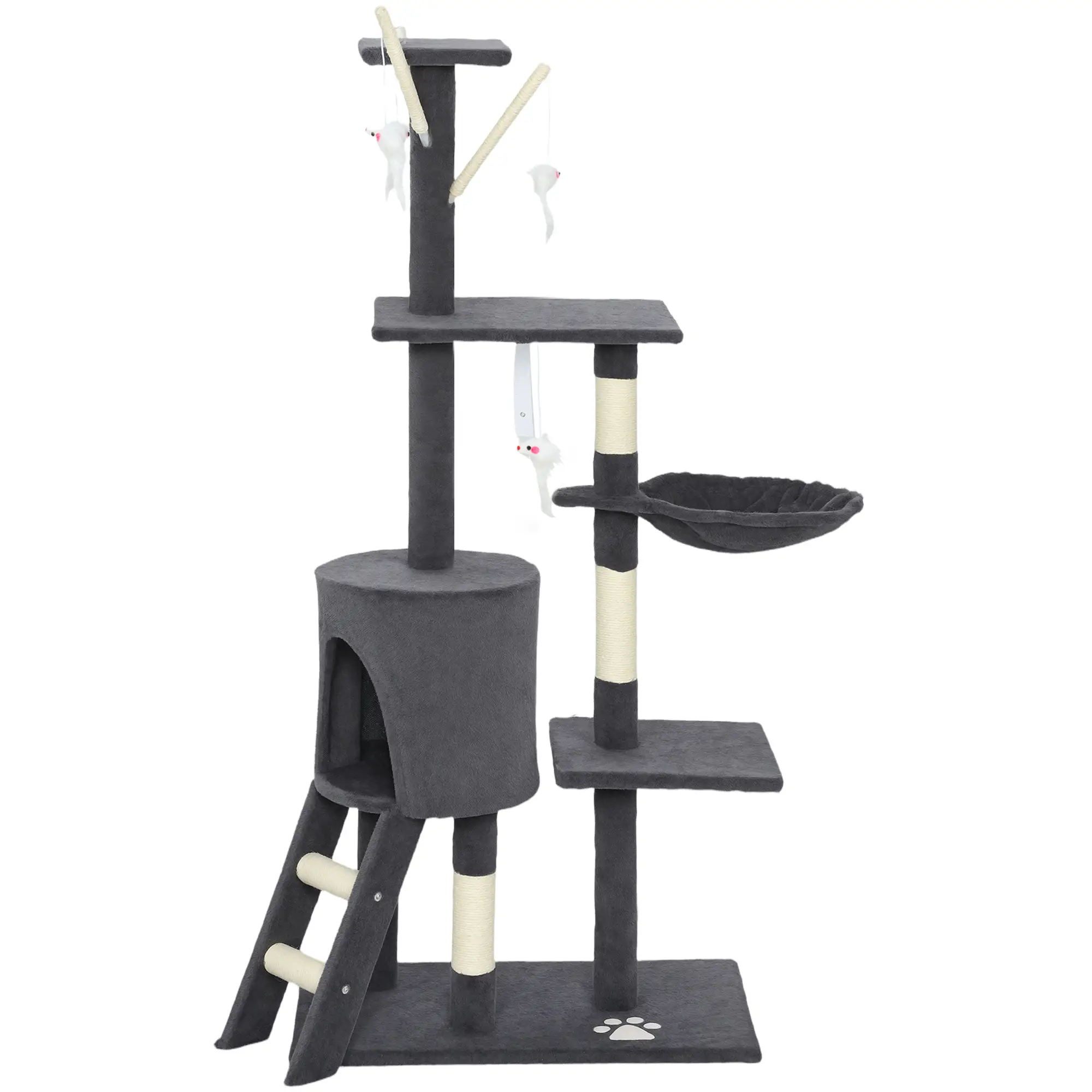 53 Inch Cat Tree Tower, Scratching Posts, Condo, Perches, Dark Grey