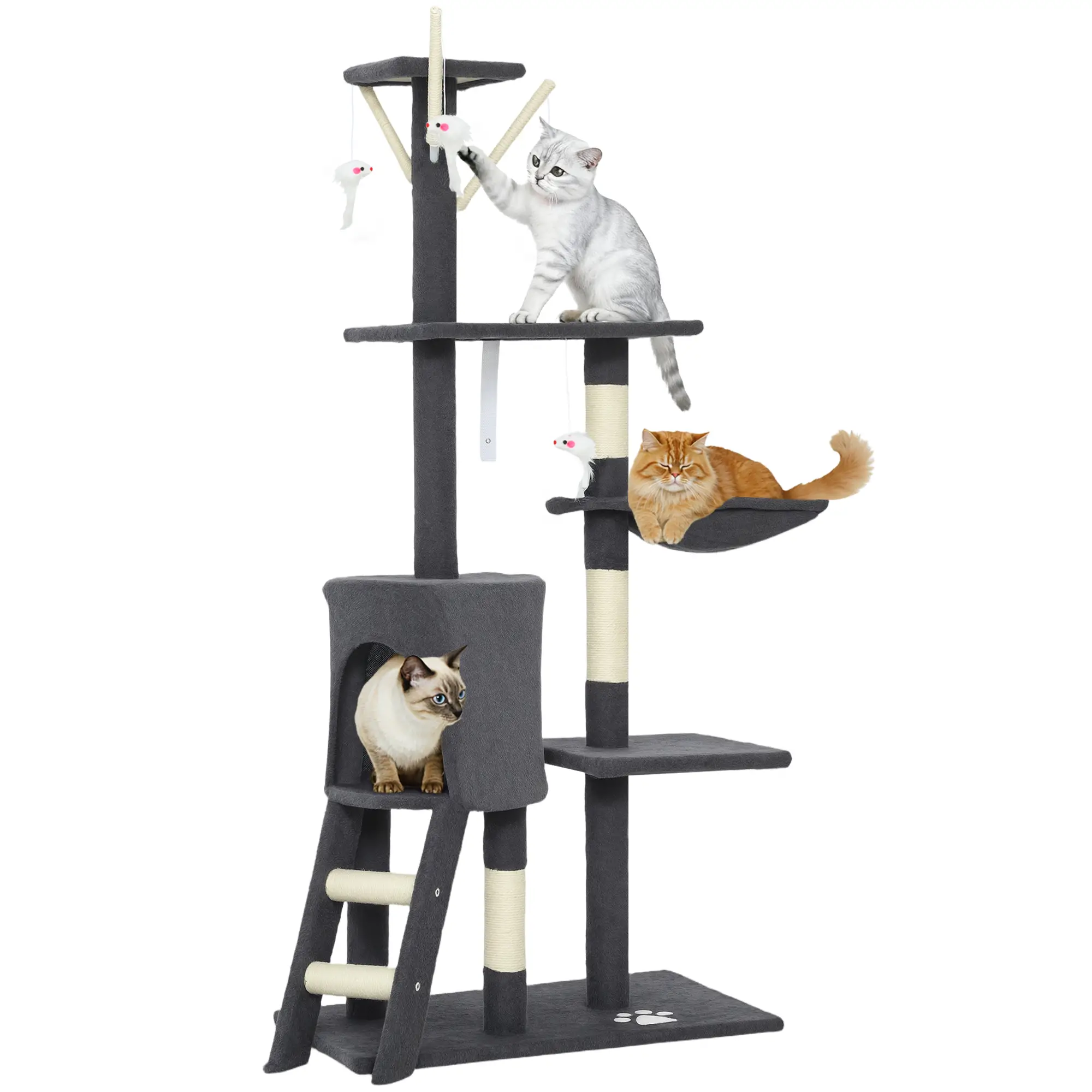 53 Inch Cat Tree Tower, Scratching Posts, Condo, Perches, Dark Grey - Image 10