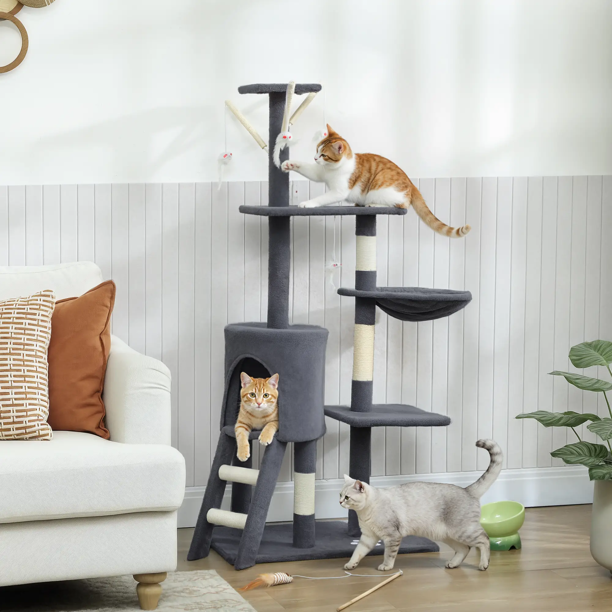 53 Inch Cat Tree Tower, Scratching Posts, Condo, Perches, Dark Grey - Image 2