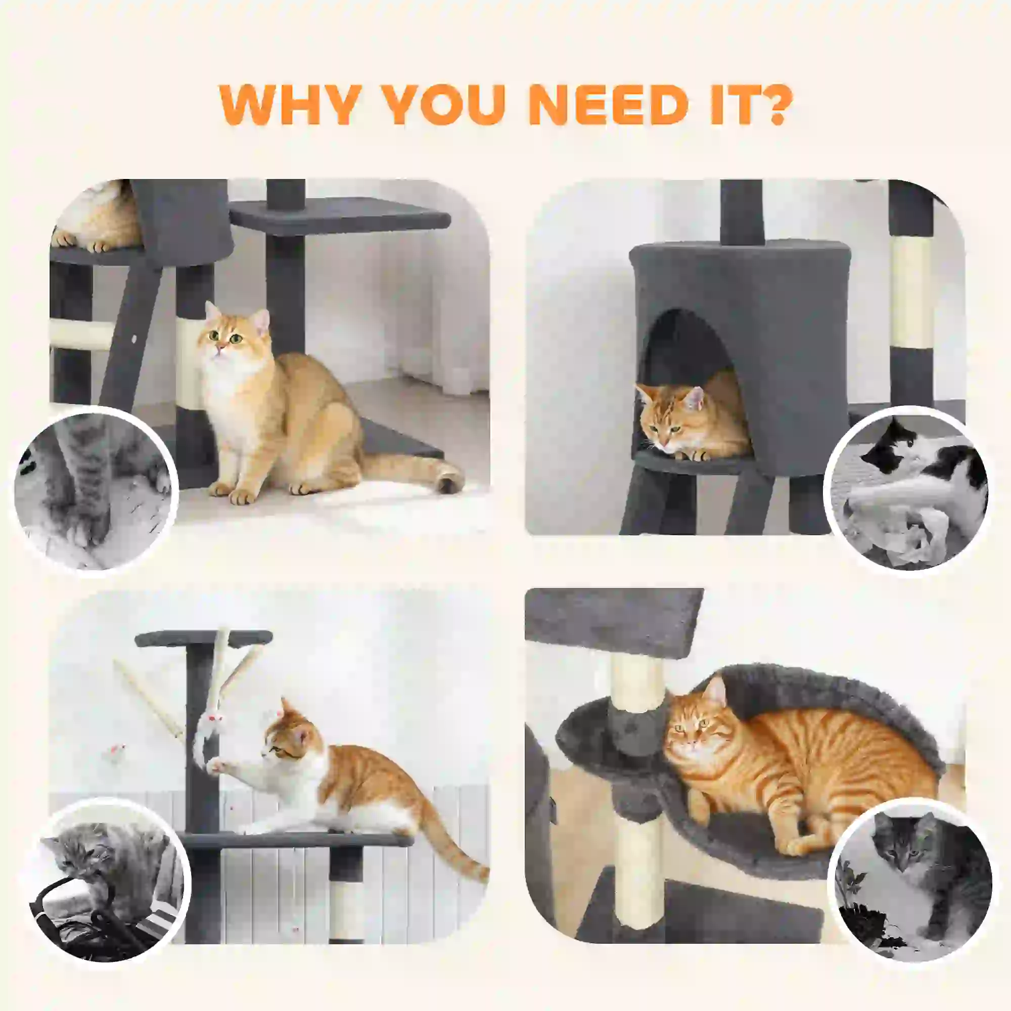 53 Inch Cat Tree Tower, Scratching Posts, Condo, Perches, Dark Grey - Image 8