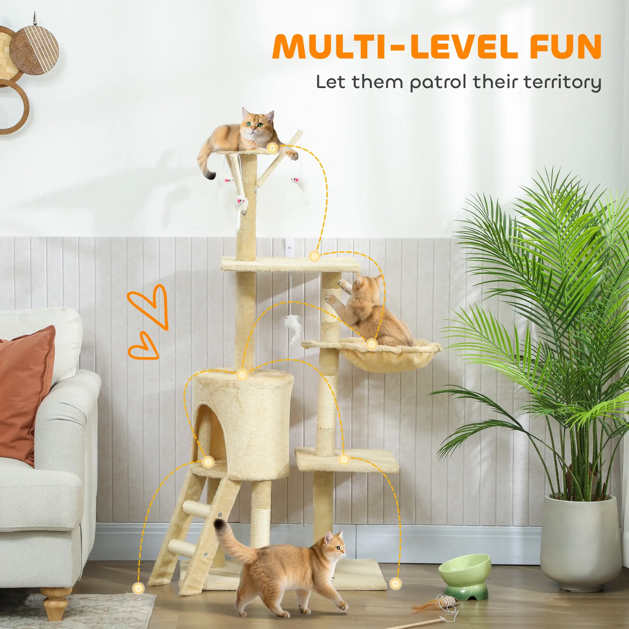 53 Inch Cat Tree Tower, Kitten Activity Centre, Beige - Image 4