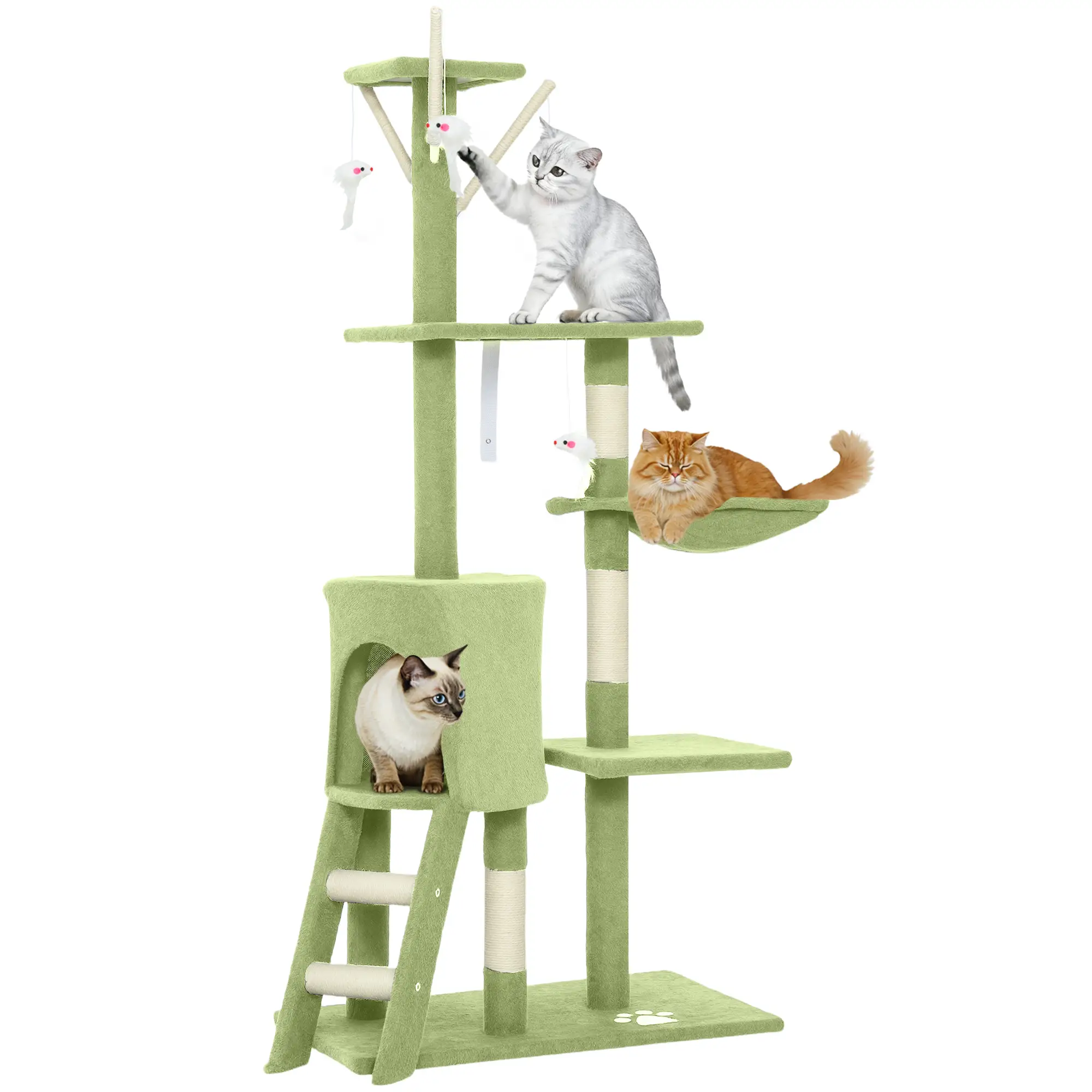 53 Inch Cat Tree Tower, Kitten Activity Centre, Green - Image 11