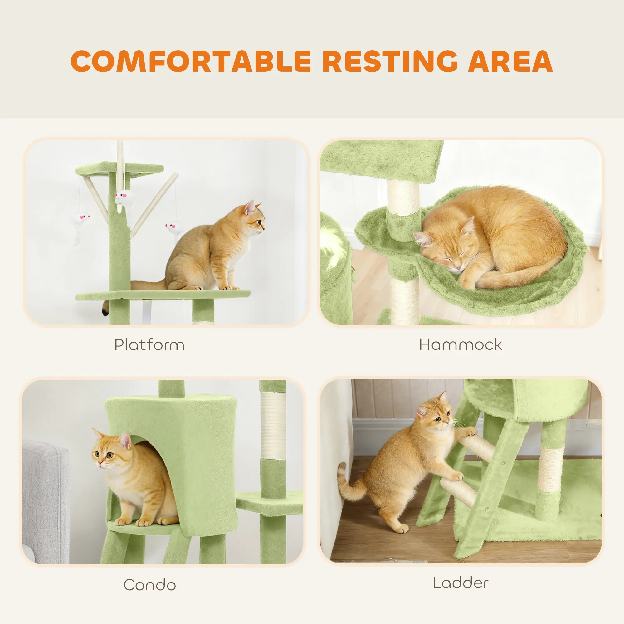 53 Inch Cat Tree Tower, Kitten Activity Centre, Green - Image 5