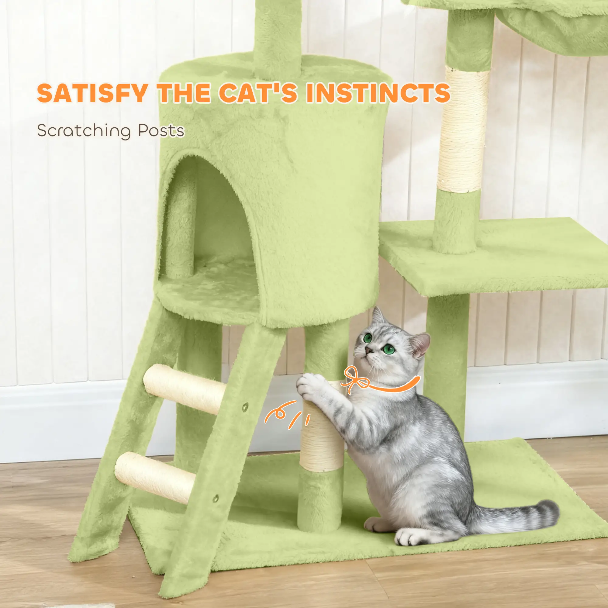 53 Inch Cat Tree Tower, Kitten Activity Centre, Green - Image 7