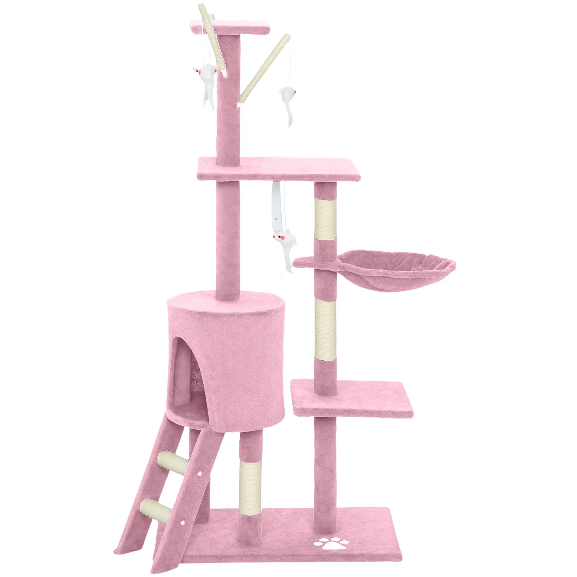 53 Inch Cat Tree Tower, Scratching Posts, Condo, Perches, Hammock, Pink
