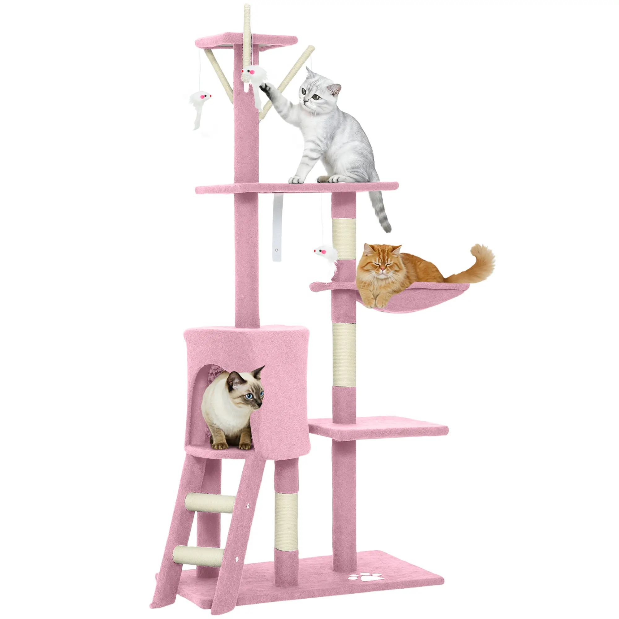 53 Inch Cat Tree Tower, Scratching Posts, Condo, Perches, Hammock, Pink - Image 11