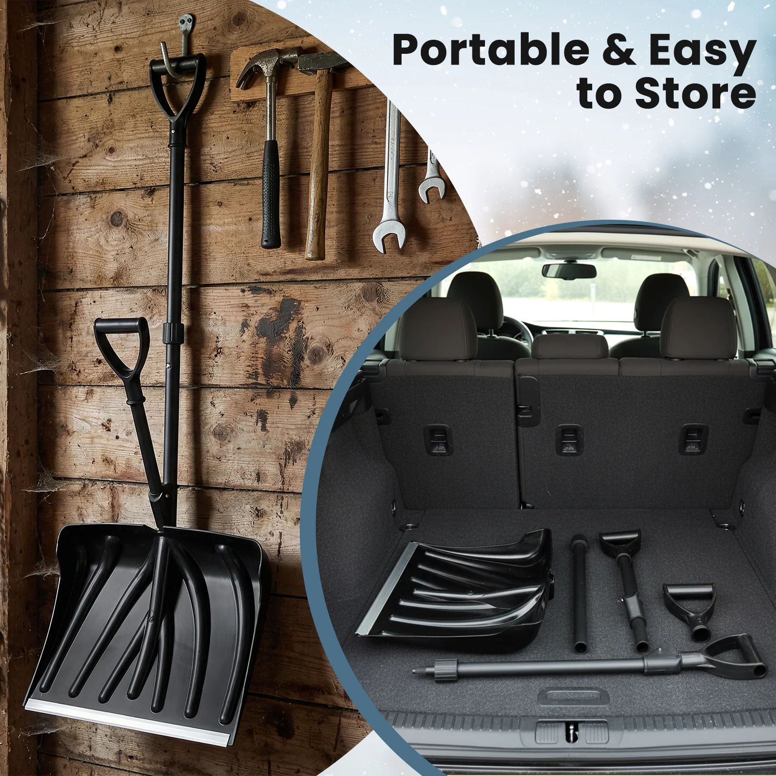 53 Inch Snow Shovel with Assist Handle for Driveway Car Garage Camping, Black - Image 10