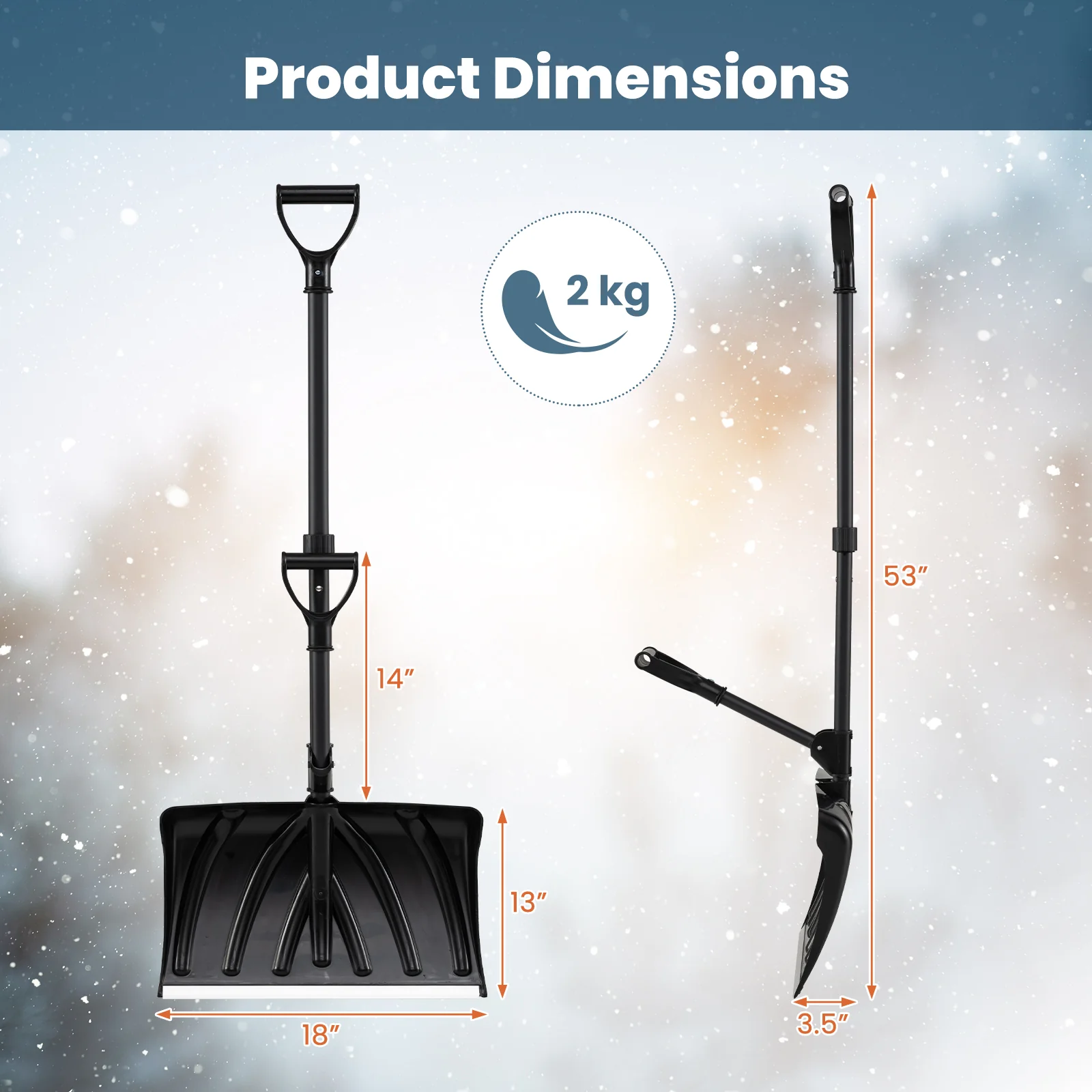 53 Inch Snow Shovel with Assist Handle for Driveway Car Garage Camping, Black - Image 5
