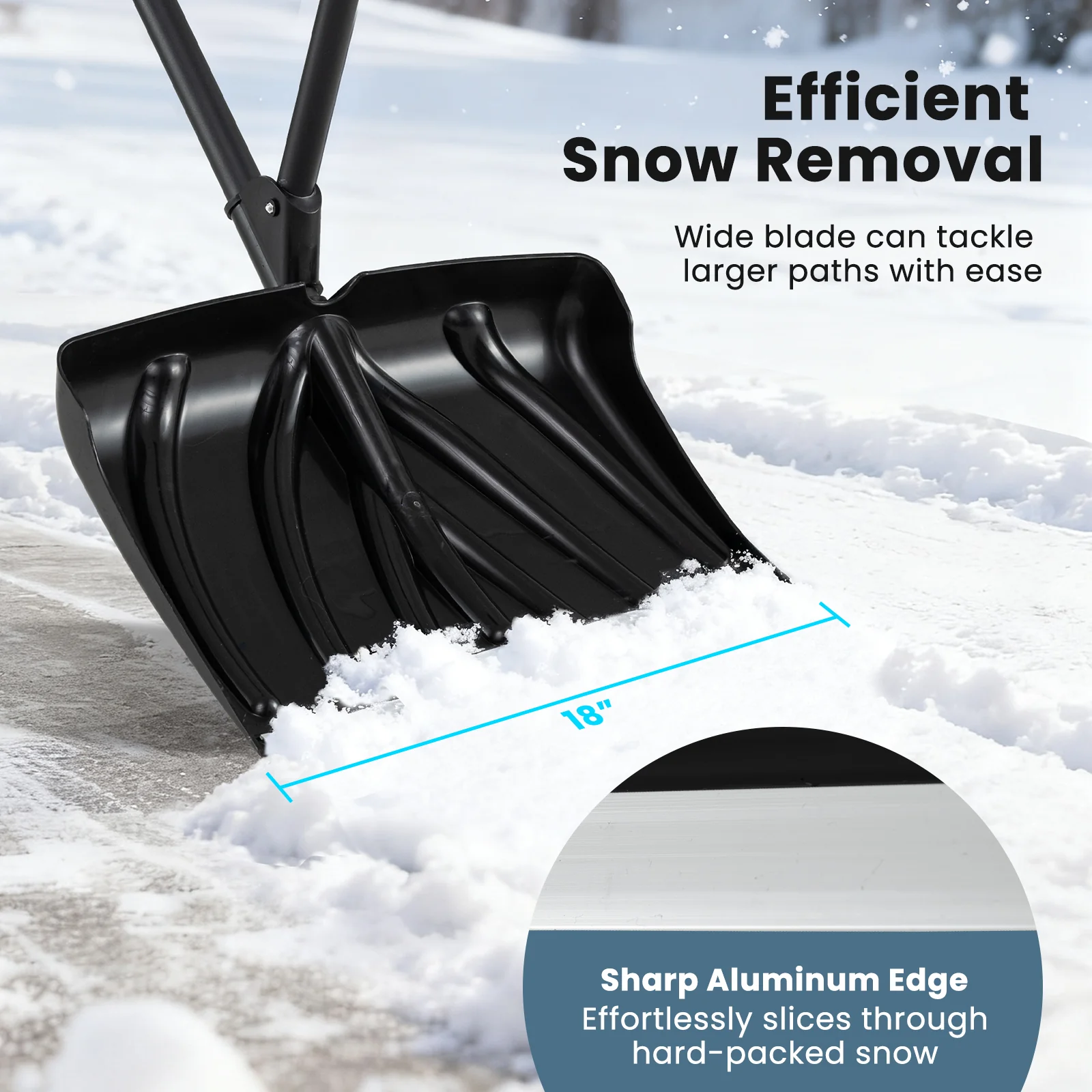 53 Inch Snow Shovel with Assist Handle for Driveway Car Garage Camping, Black - Image 7