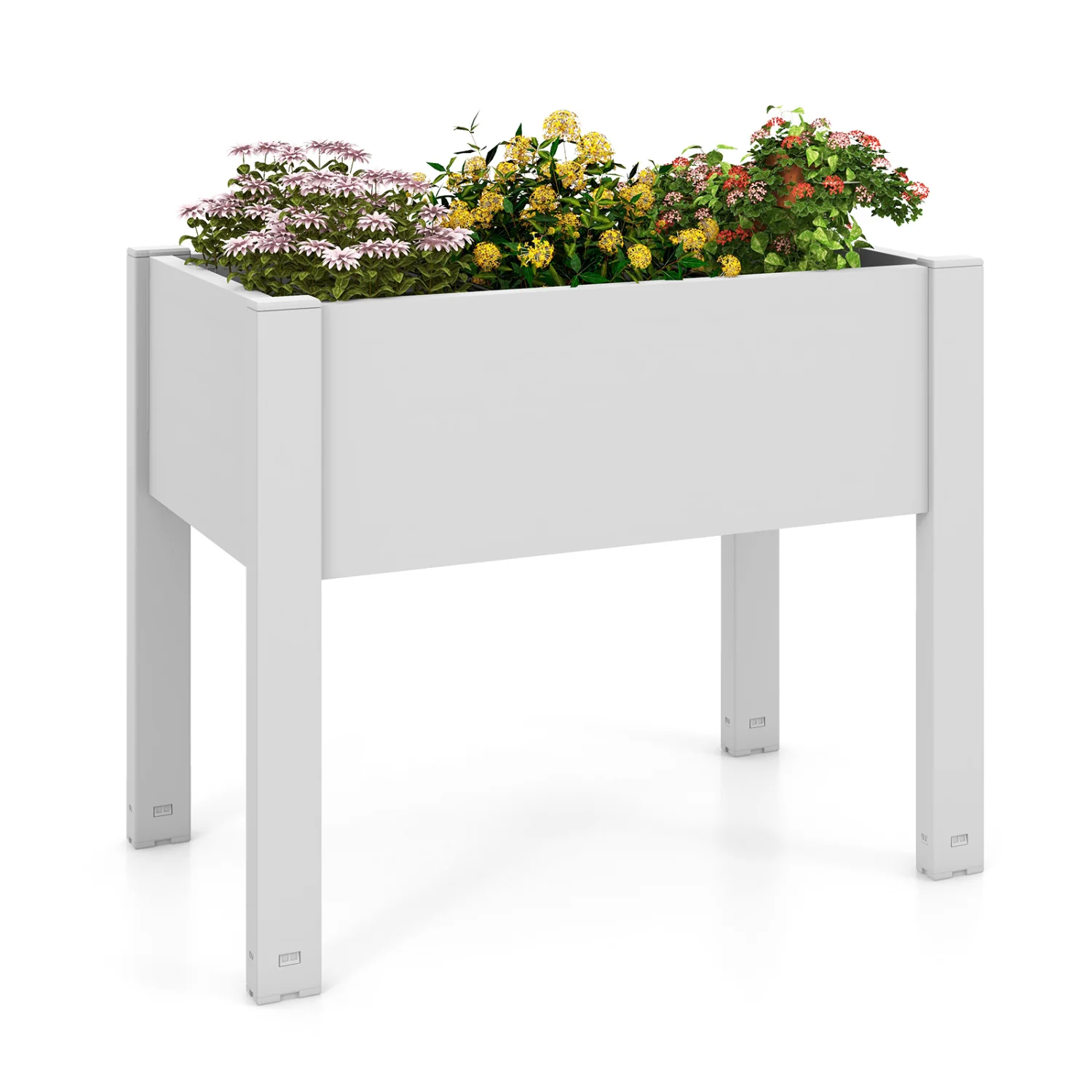53L Raised Bed Grow Box, Self-Watering Planter Stand, Water Level Monitor, White