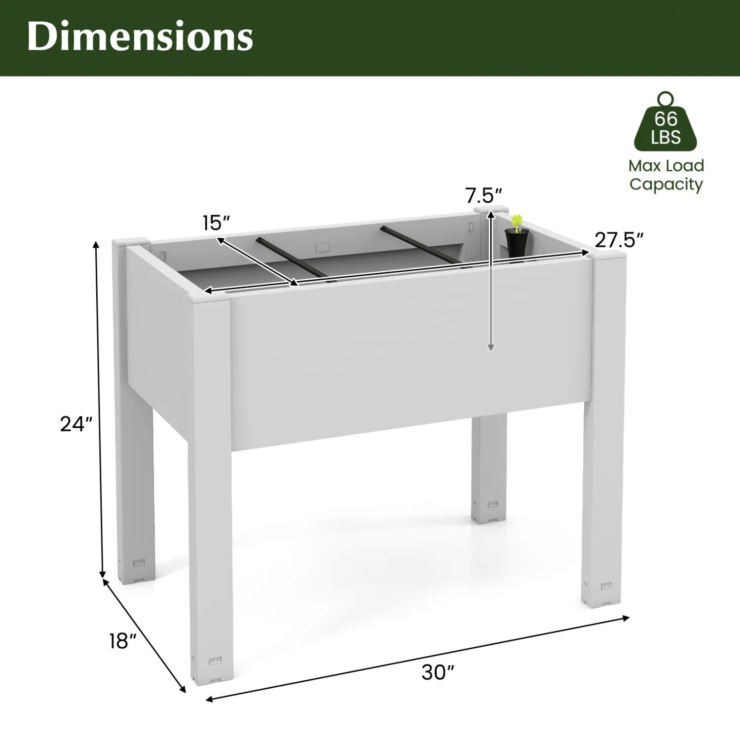 53L Raised Bed Grow Box, Self-Watering Planter Stand, Water Level Monitor, White - Image 5