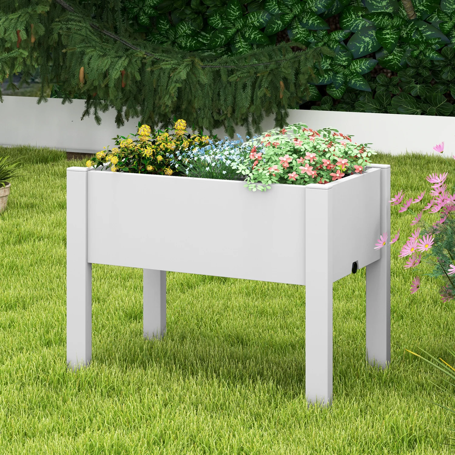 53L Raised Bed Grow Box, Self-Watering Planter Stand, Water Level Monitor, White - Image 6