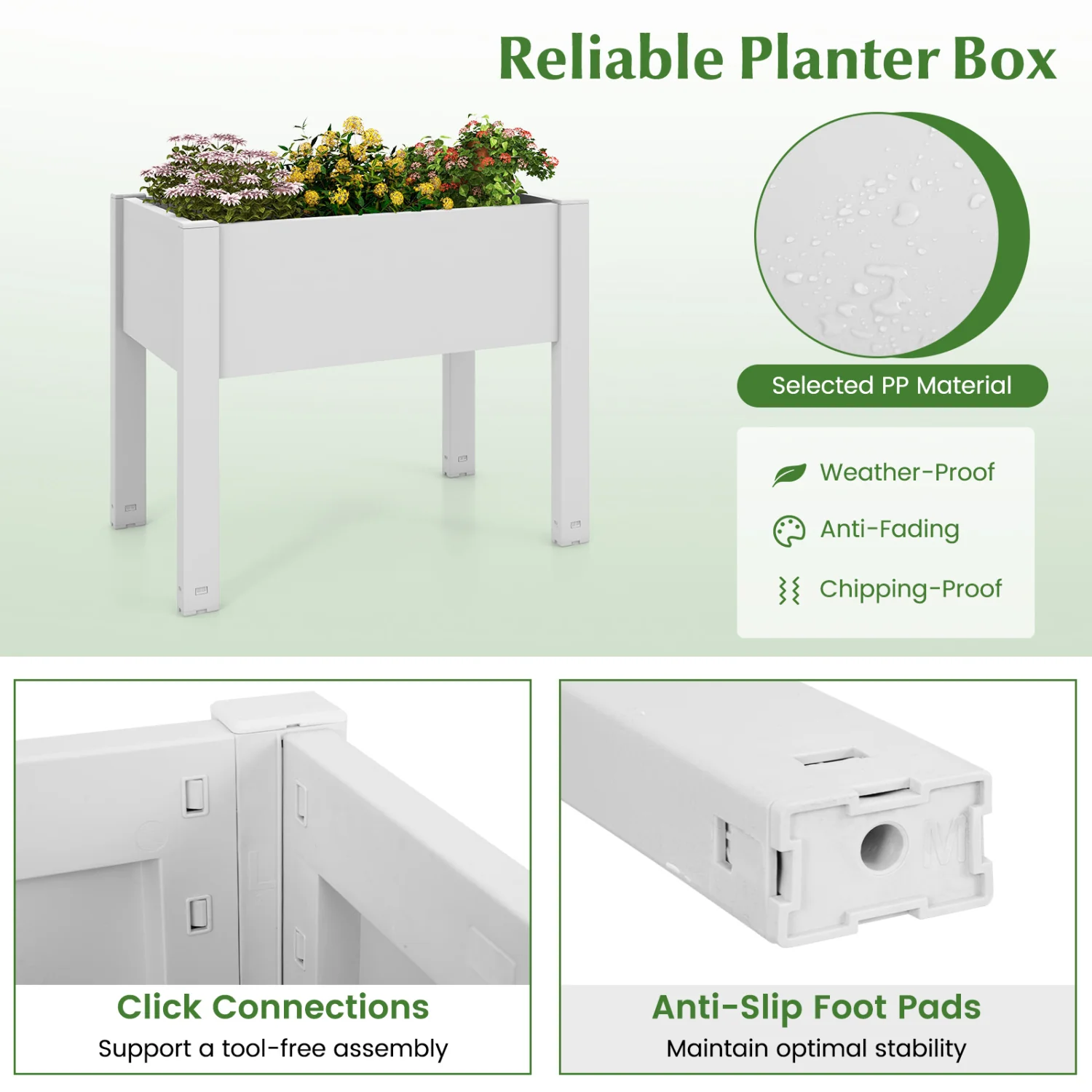53L Raised Bed Grow Box, Self-Watering Planter Stand, Water Level Monitor, White - Image 8