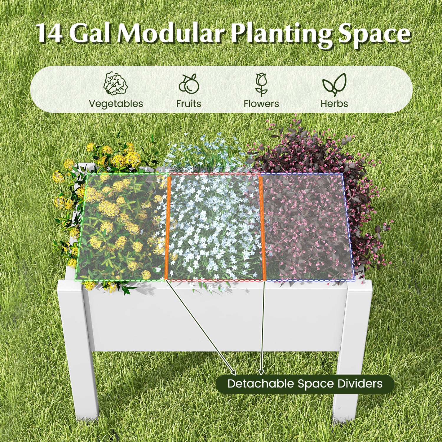 53L Raised Bed Grow Box, Self-Watering Planter Stand, Water Level Monitor, White - Image 9