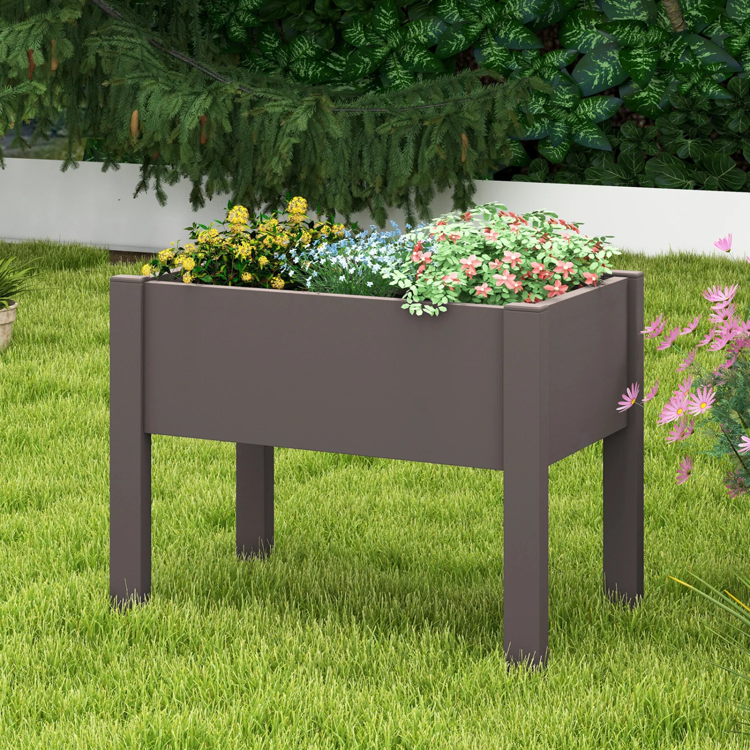 53L Raised Bed Grow Box, Self-Watering Planter, Water Level Monitor, Coffee - Image 2