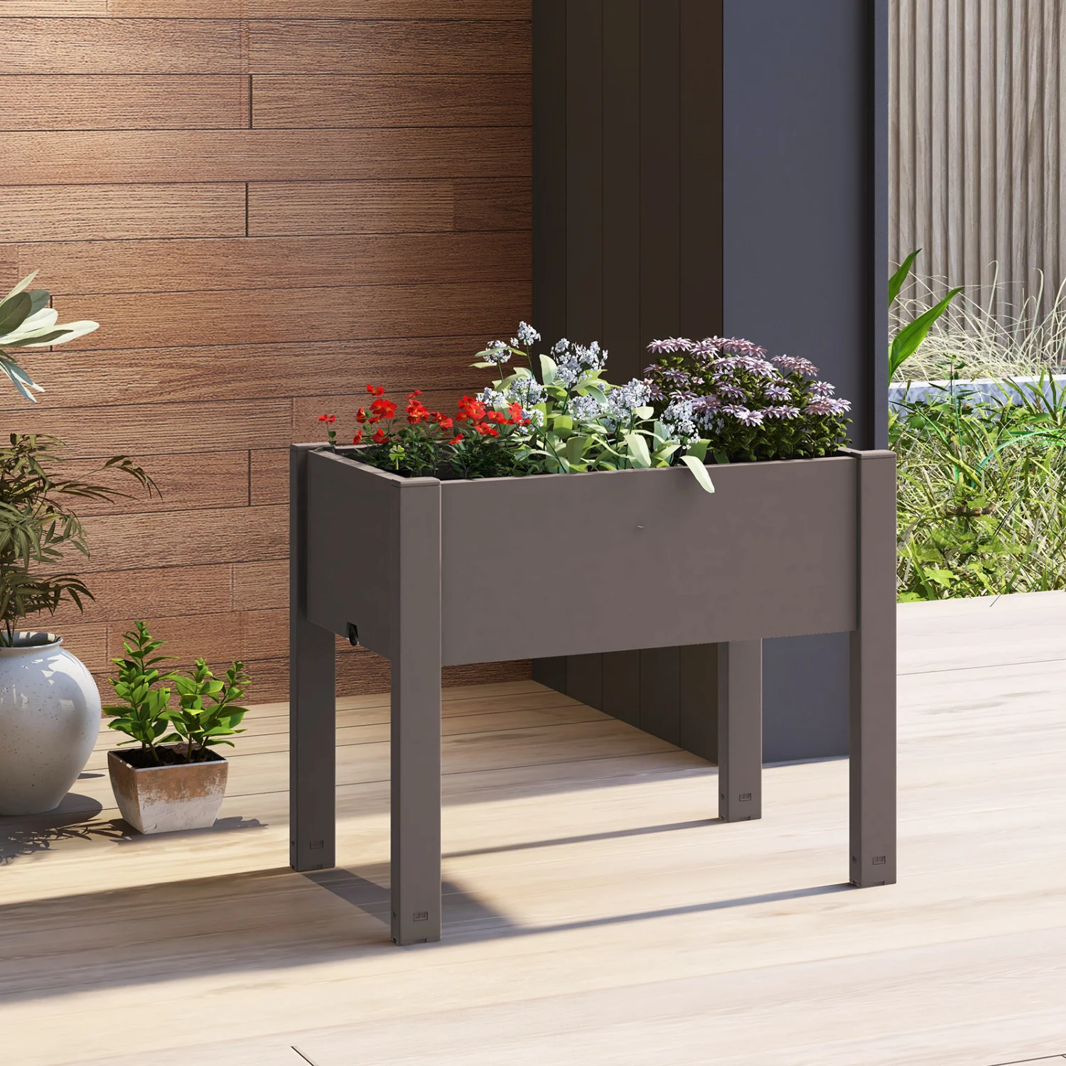 53L Raised Bed Grow Box, Self-Watering Planter, Water Level Monitor, Coffee - Image 3