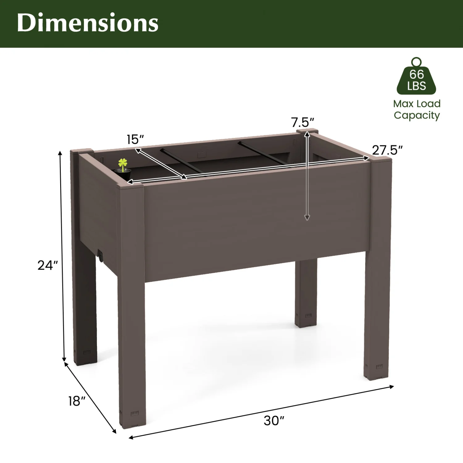 53L Raised Bed Grow Box, Self-Watering Planter, Water Level Monitor, Coffee - Image 5