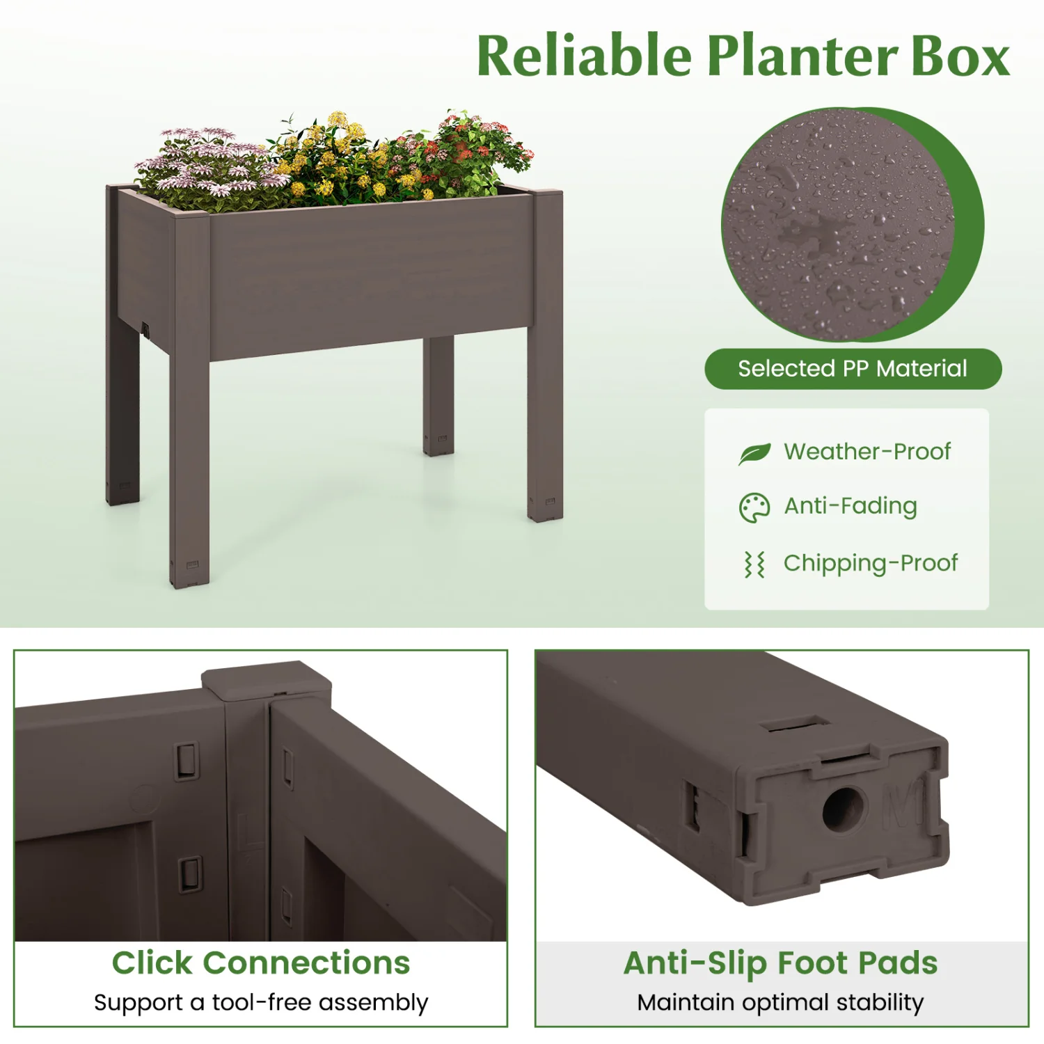 53L Raised Bed Grow Box, Self-Watering Planter, Water Level Monitor, Coffee - Image 9